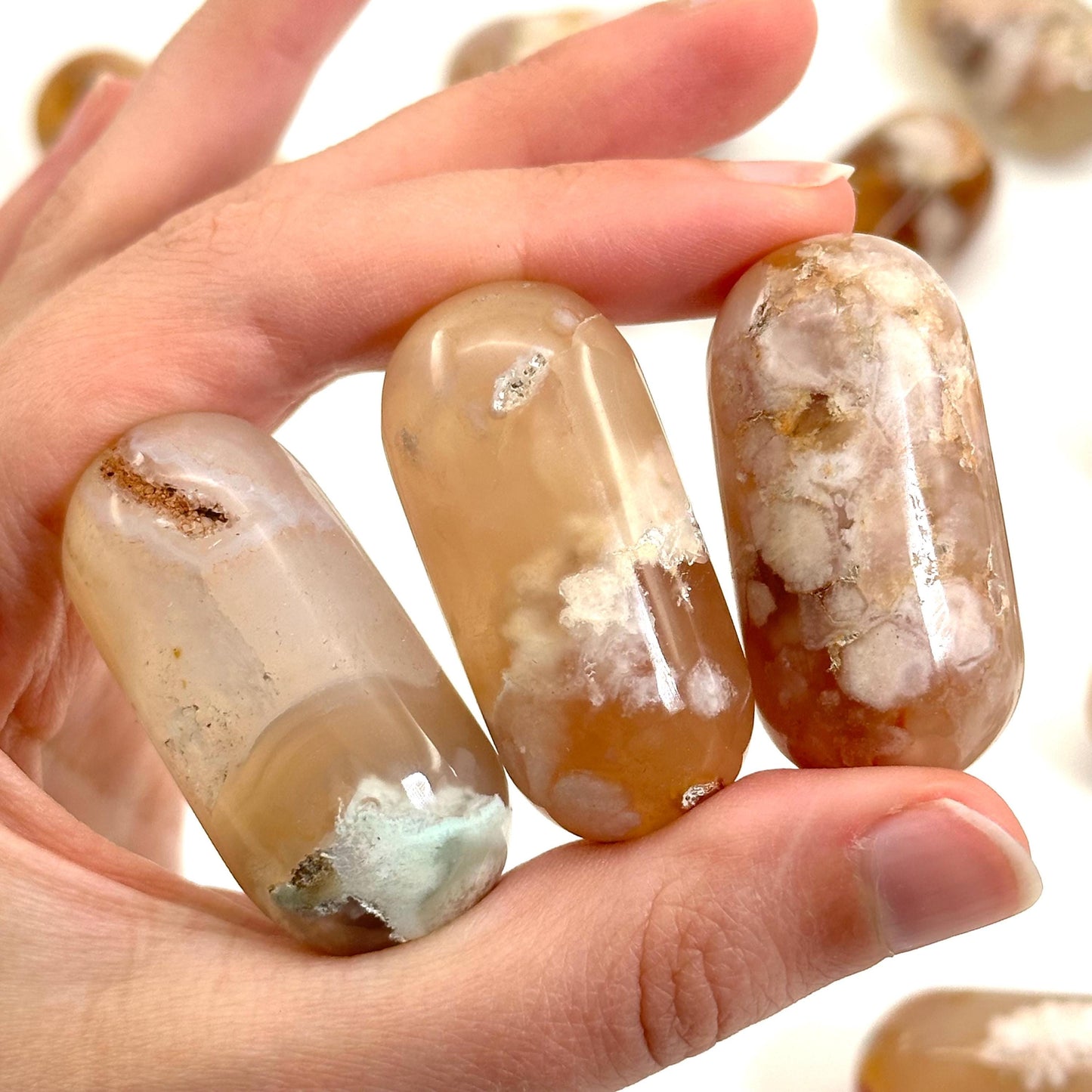 Flower Agate Worry Stone | Polished Tumbled Crystal Lingam (Heart & Root Chakra)
