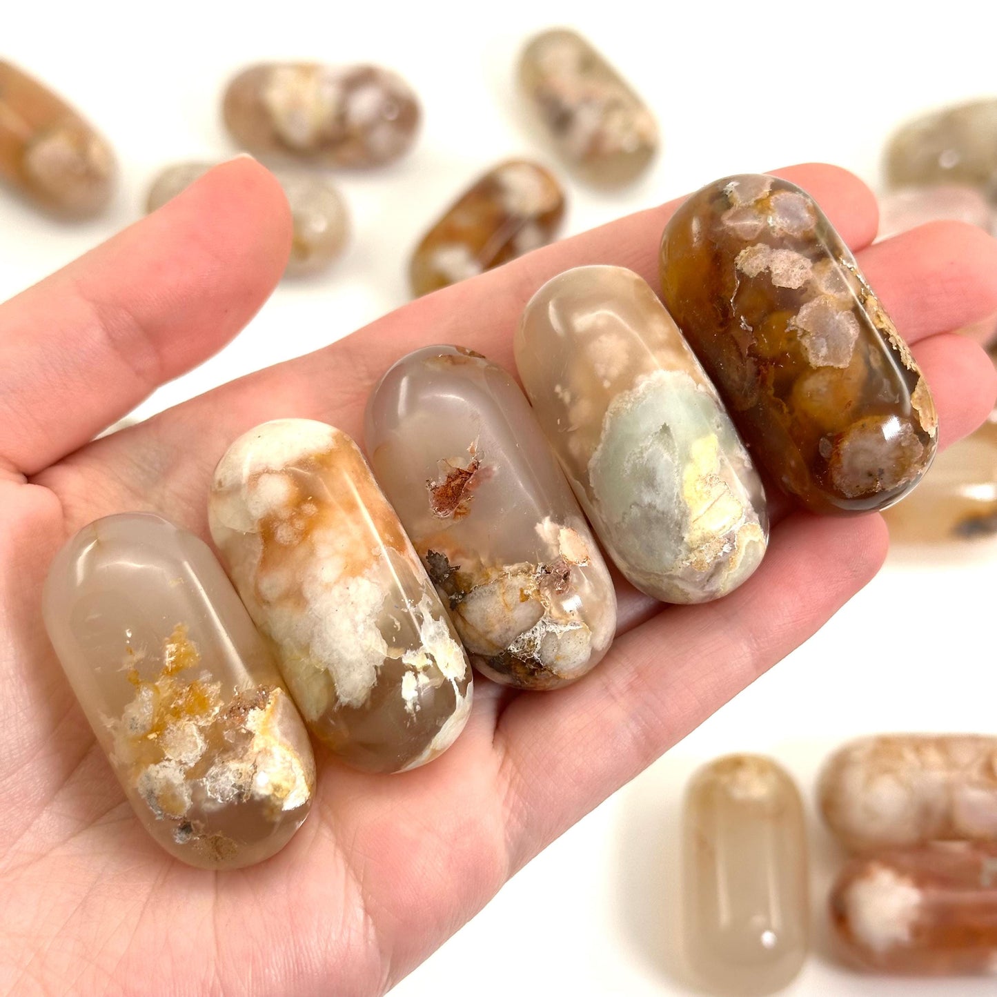 Flower Agate Worry Stone | Polished Tumbled Crystal Lingam (Heart & Root Chakra)
