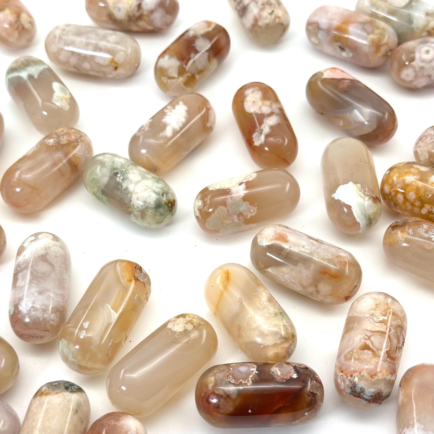 Flower Agate Worry Stone | Polished Tumbled Crystal Lingam (Heart & Root Chakra)