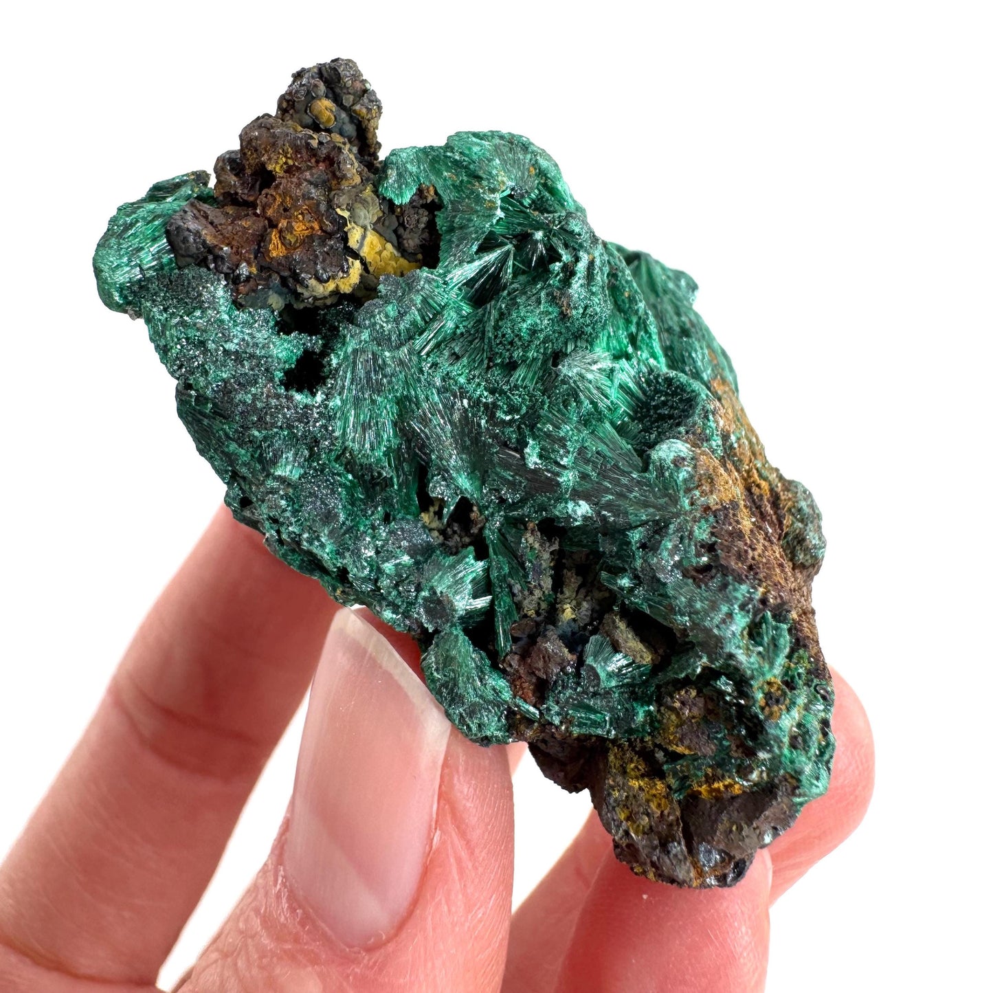 Fibrous Malachite | green velvet crystal, mineral specimen