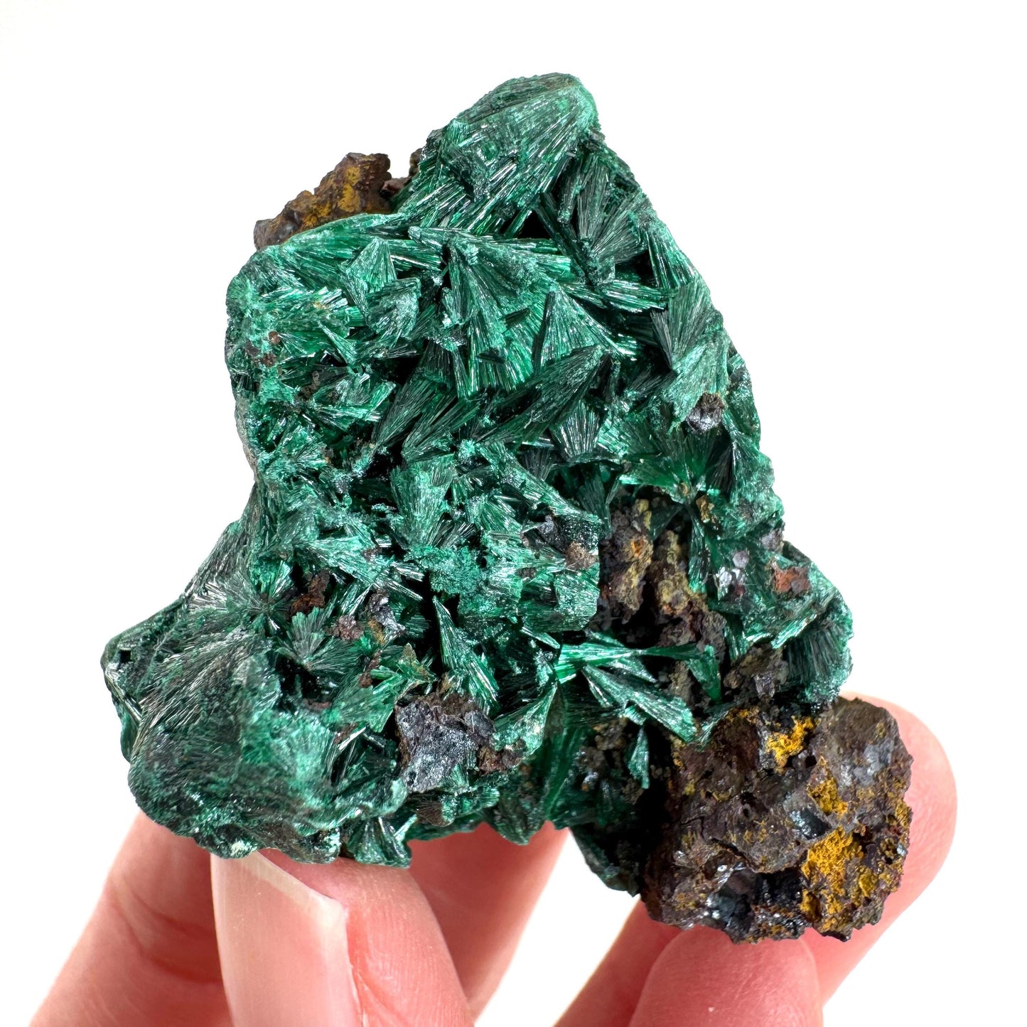 Fibrous Malachite | green velvet crystal, mineral specimen