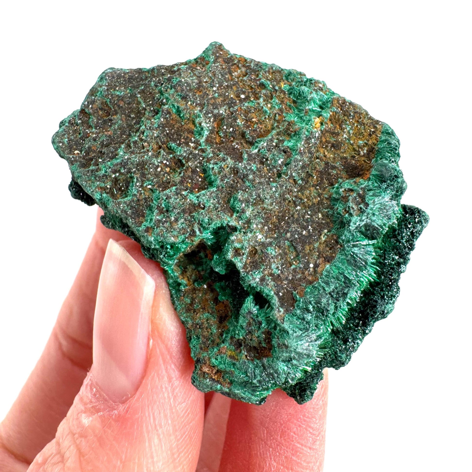 Fibrous Malachite | green velvet crystal, mineral specimen