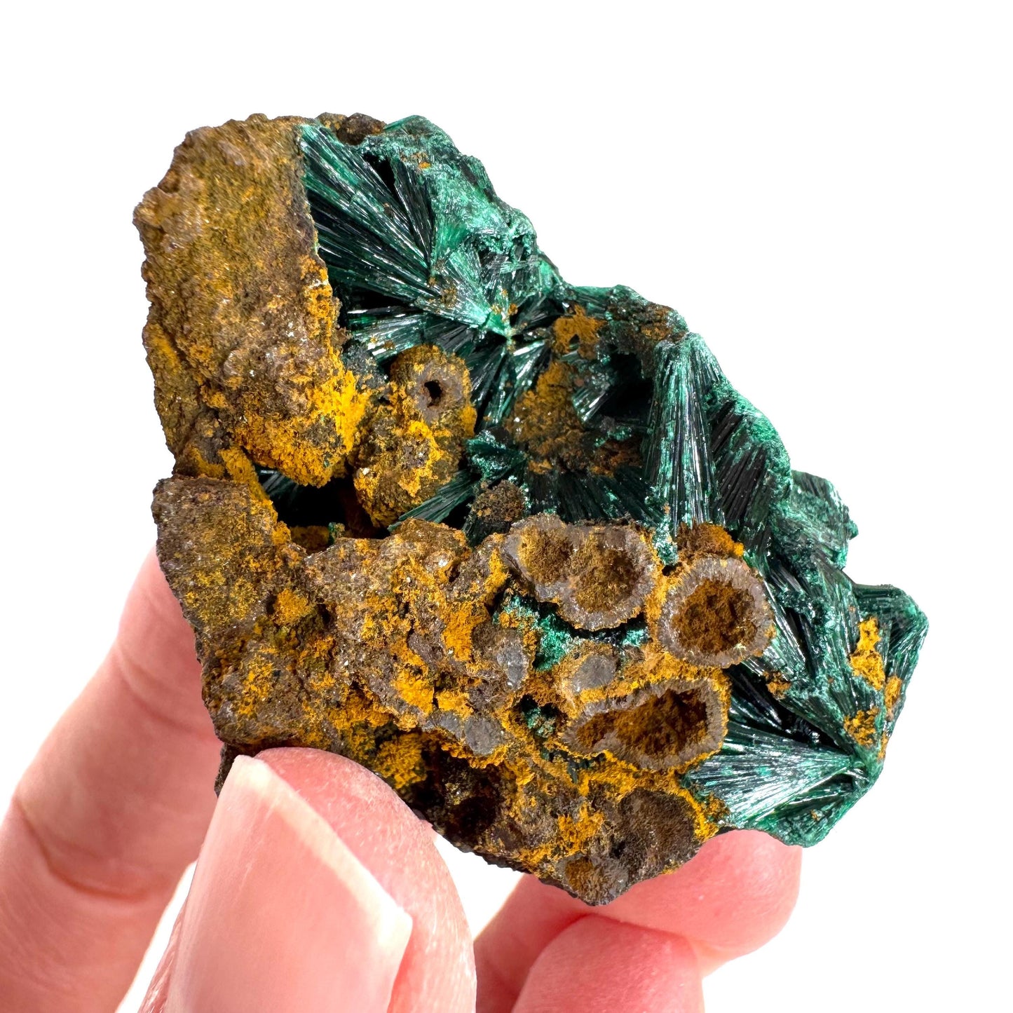 Fibrous Malachite | green velvet crystal, mineral specimen