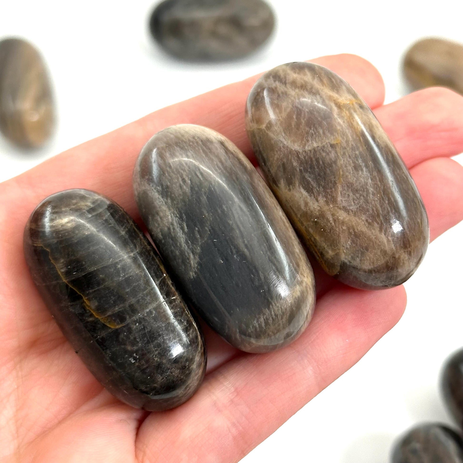 Grey Moonstone Worry Stone | Polished Crystal Lingam (Root Chakra)