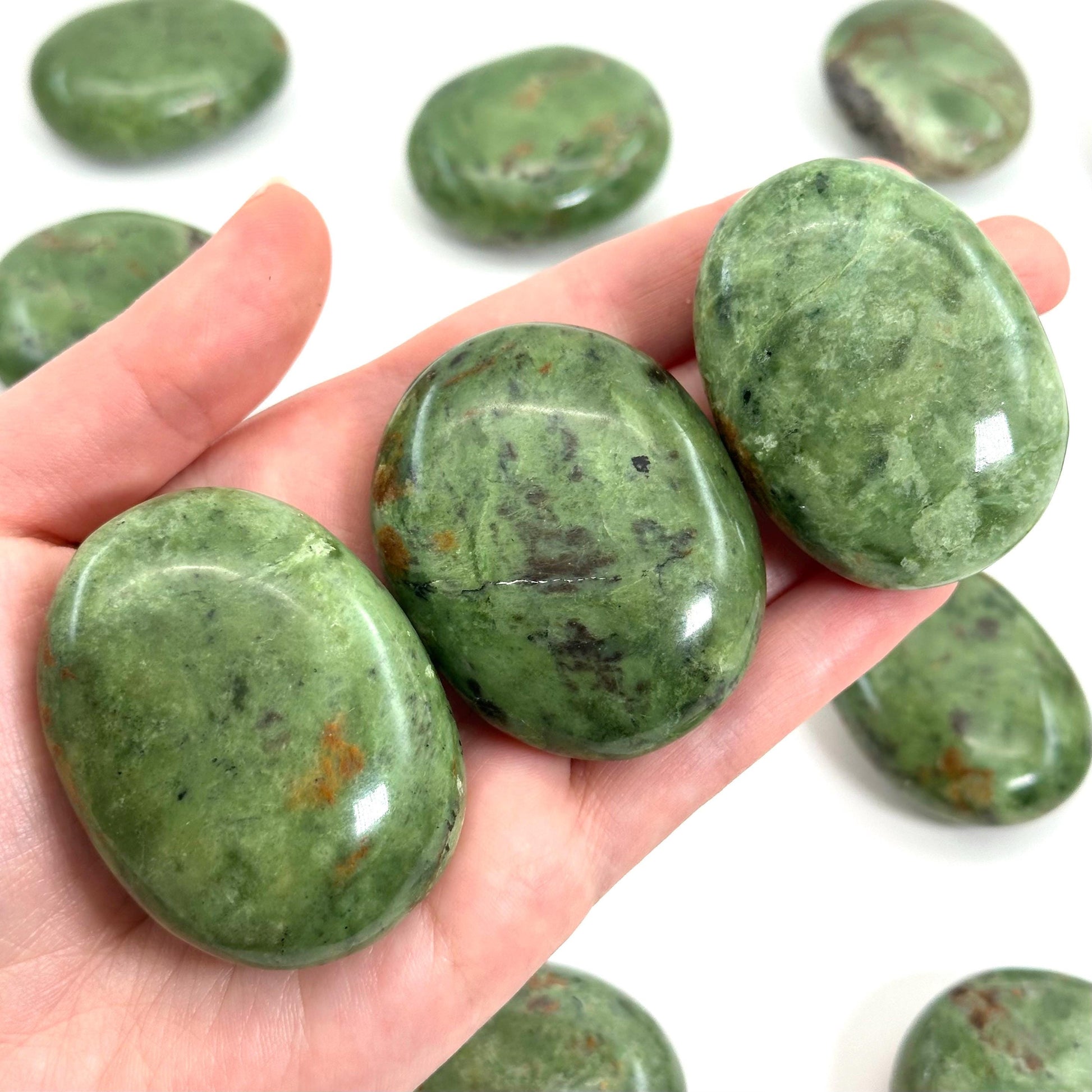 Chrysoprase Palm Stone | Polished Green Crystal Worry Stone (Heart Chakra)