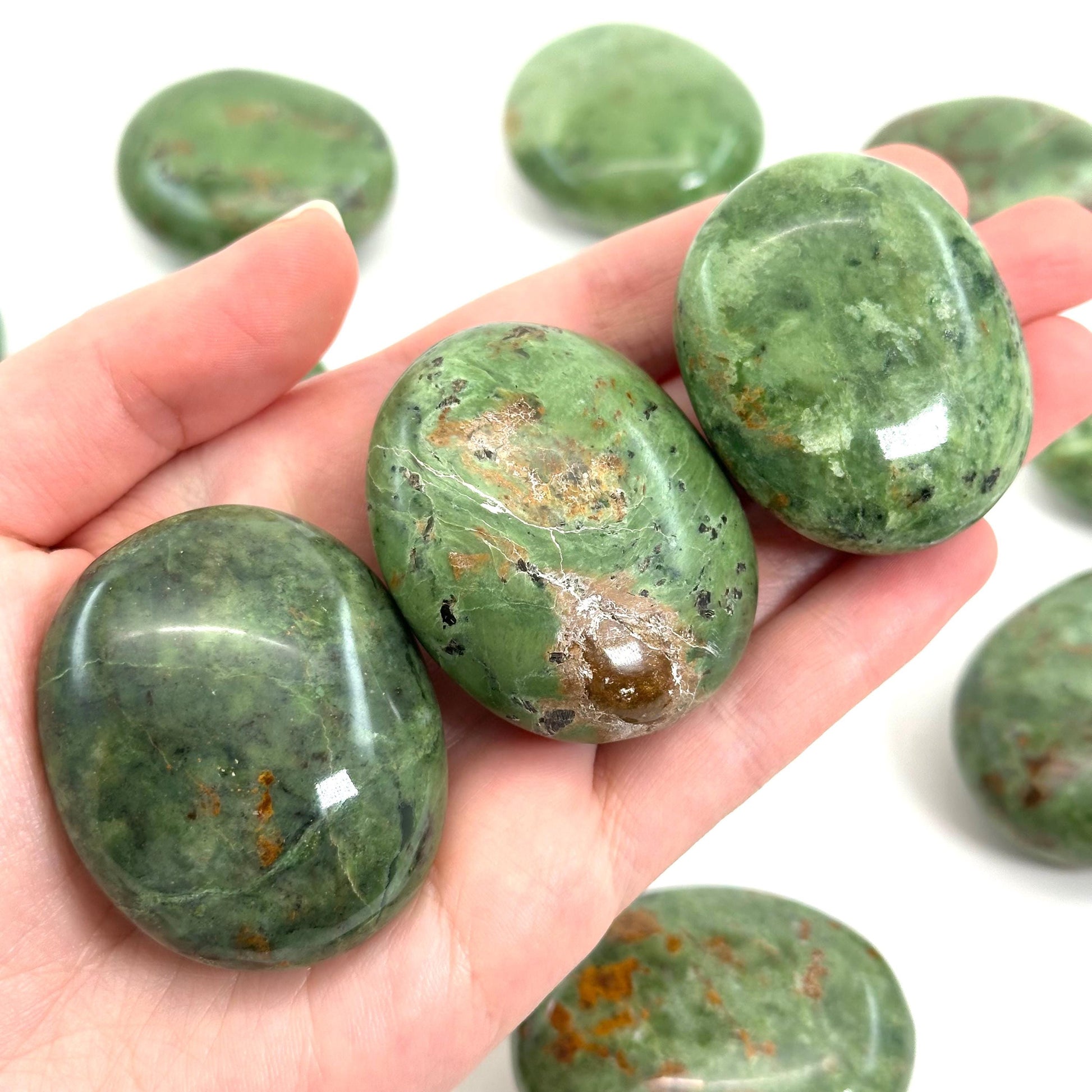 Chrysoprase Palm Stone | Polished Green Crystal Worry Stone (Heart Chakra)