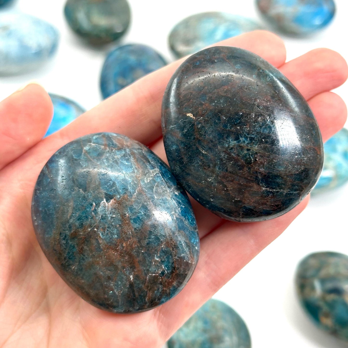 Blue Apatite Palm Stone | Polished Crystal Worry Stone (Throat Chakra)