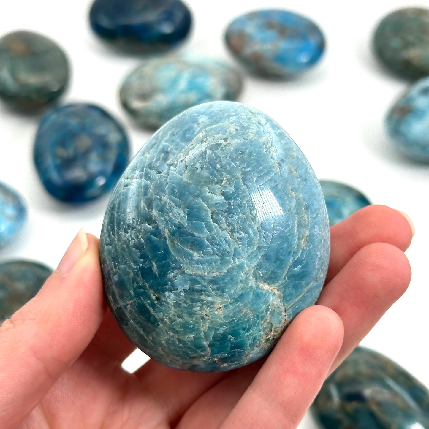Blue Apatite Palm Stone | Polished Crystal Worry Stone (Throat Chakra)
