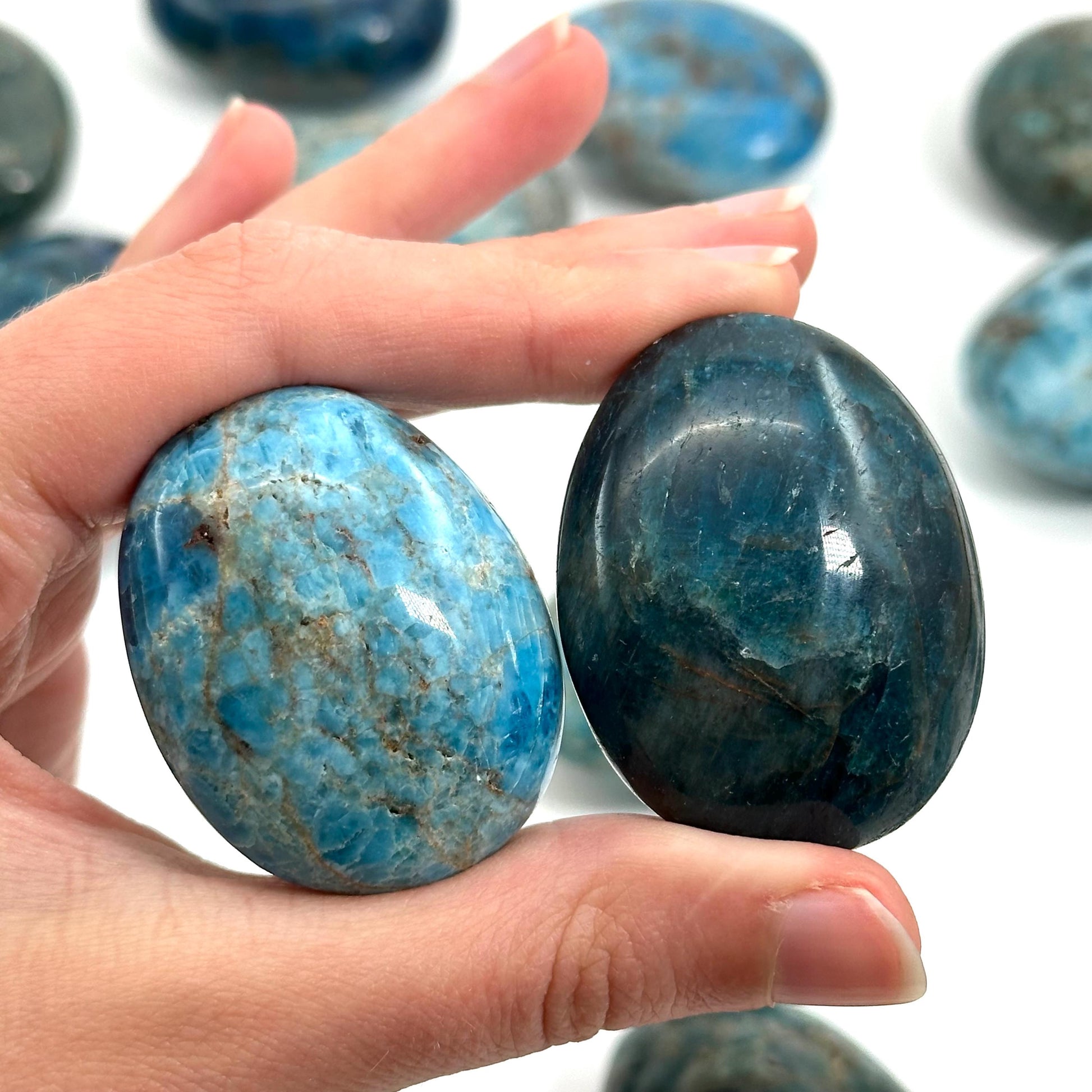 Blue Apatite Palm Stone | Polished Crystal Worry Stone (Throat Chakra)