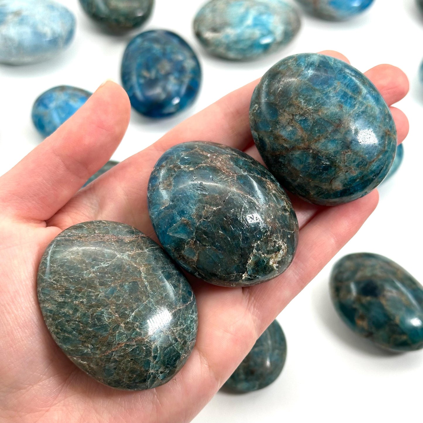 Blue Apatite Palm Stone | Polished Crystal Worry Stone (Throat Chakra)