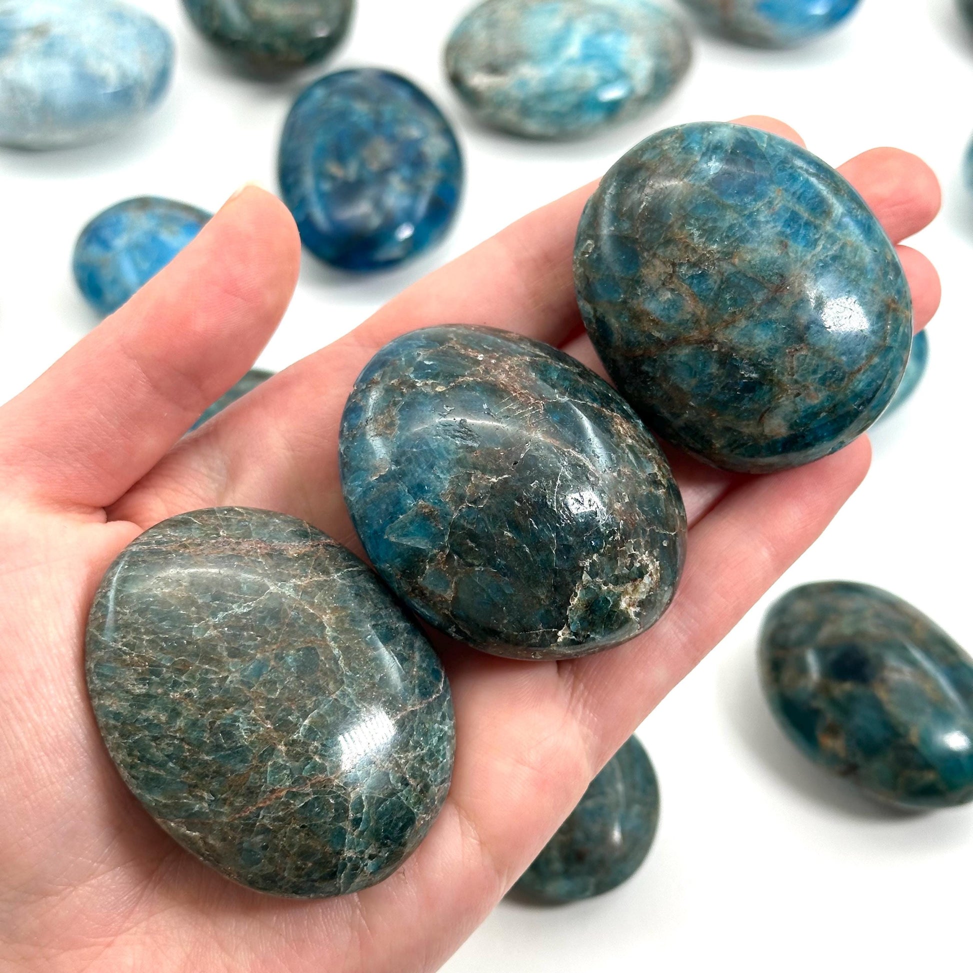 Blue Apatite Palm Stone | Polished Crystal Worry Stone (Throat Chakra)