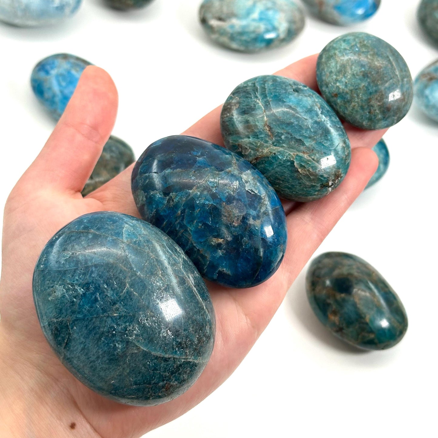 Blue Apatite Palm Stone | Polished Crystal Worry Stone (Throat Chakra)