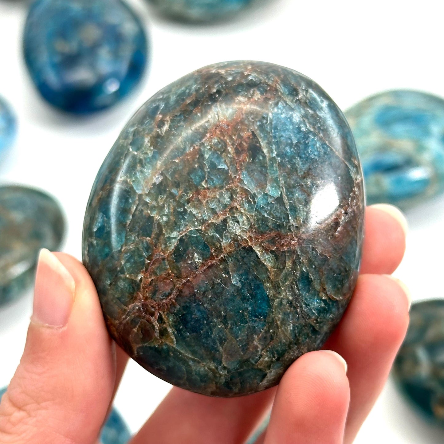 Blue Apatite Palm Stone | Polished Crystal Worry Stone (Throat Chakra)