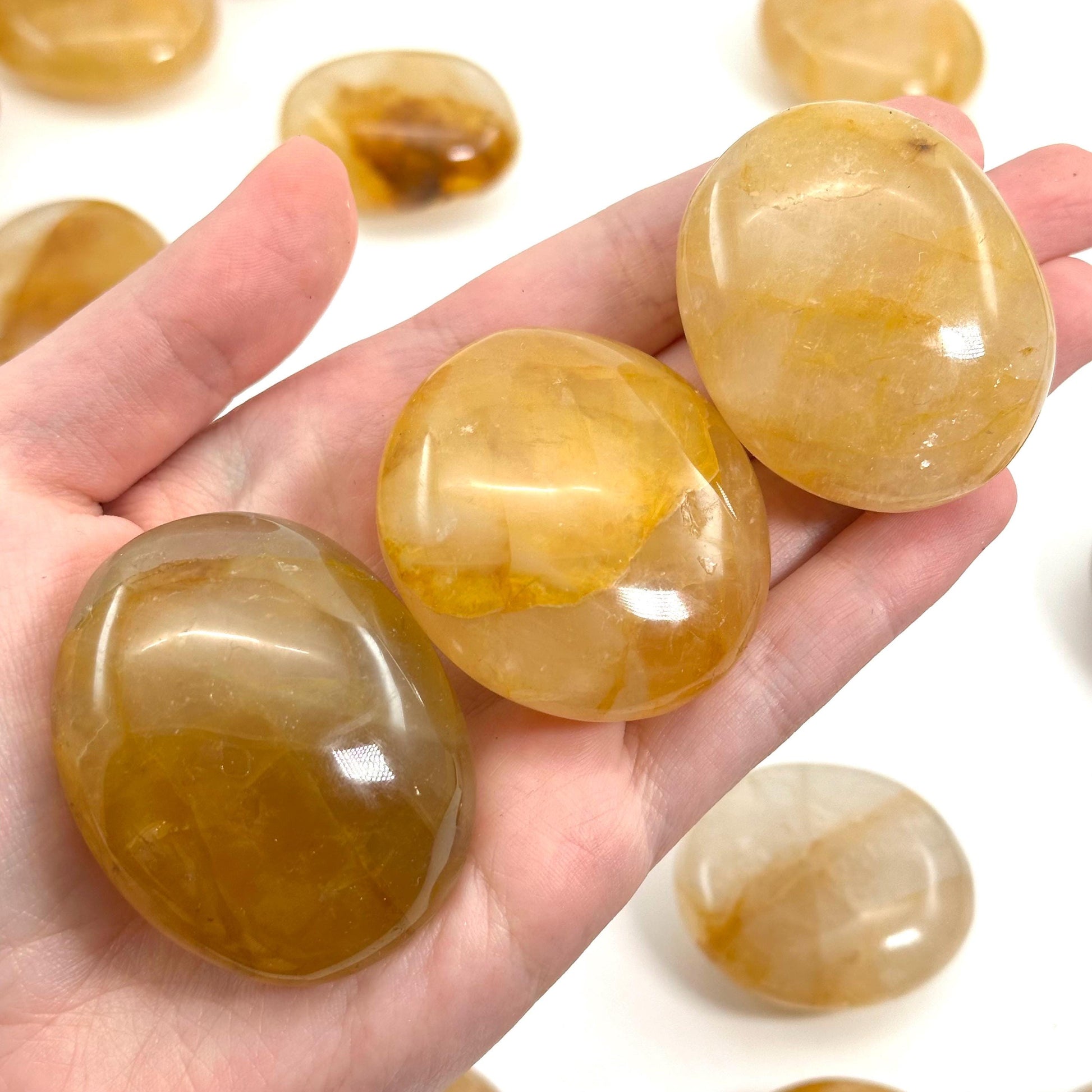 Golden Healer Quartz Palm Stone, golden healer quartz, yellow hematoid quartz palm stone, crystal palm stone, chakra palm stone