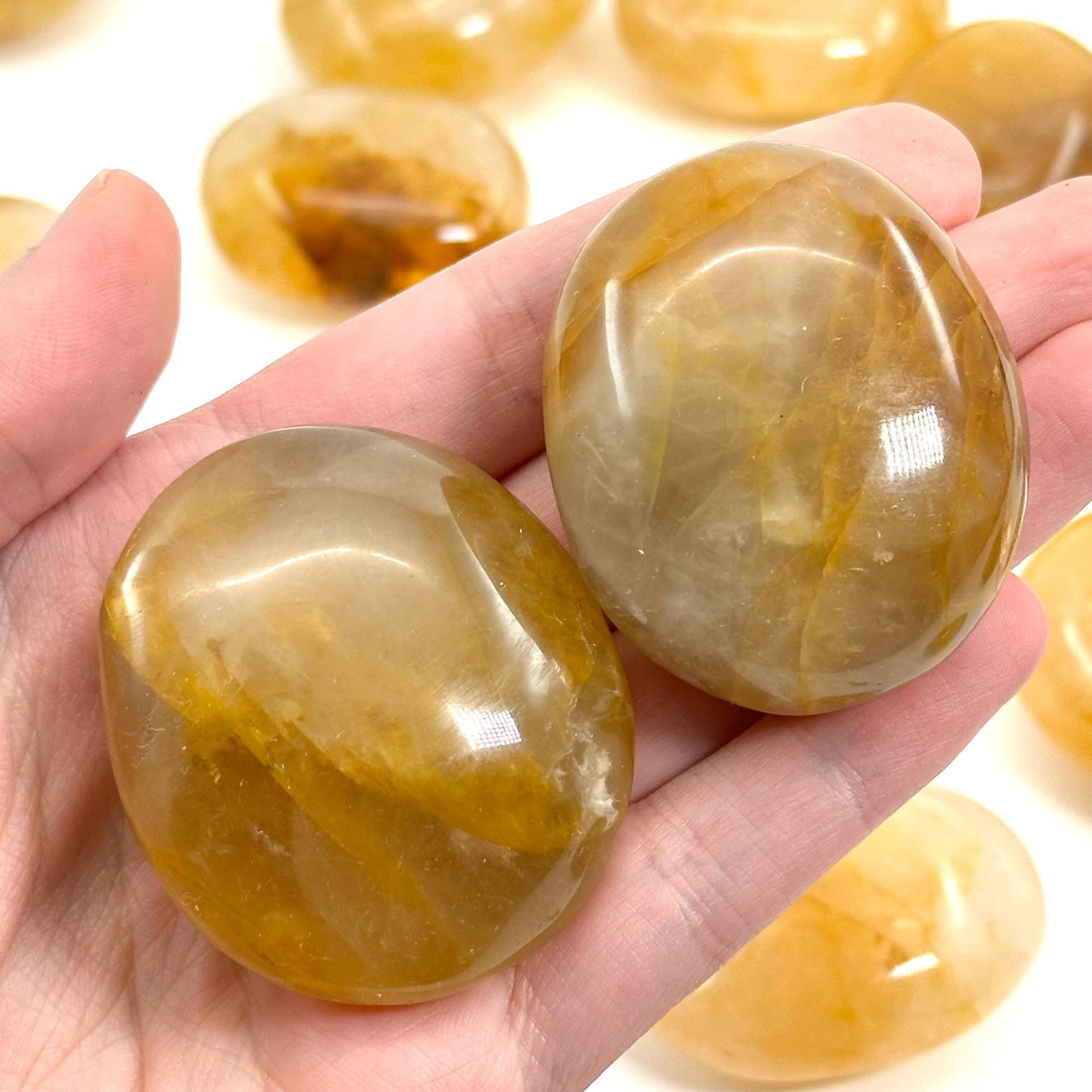 Golden Healer Quartz Palm Stone, golden healer quartz, yellow hematoid quartz palm stone, crystal palm stone, chakra palm stone
