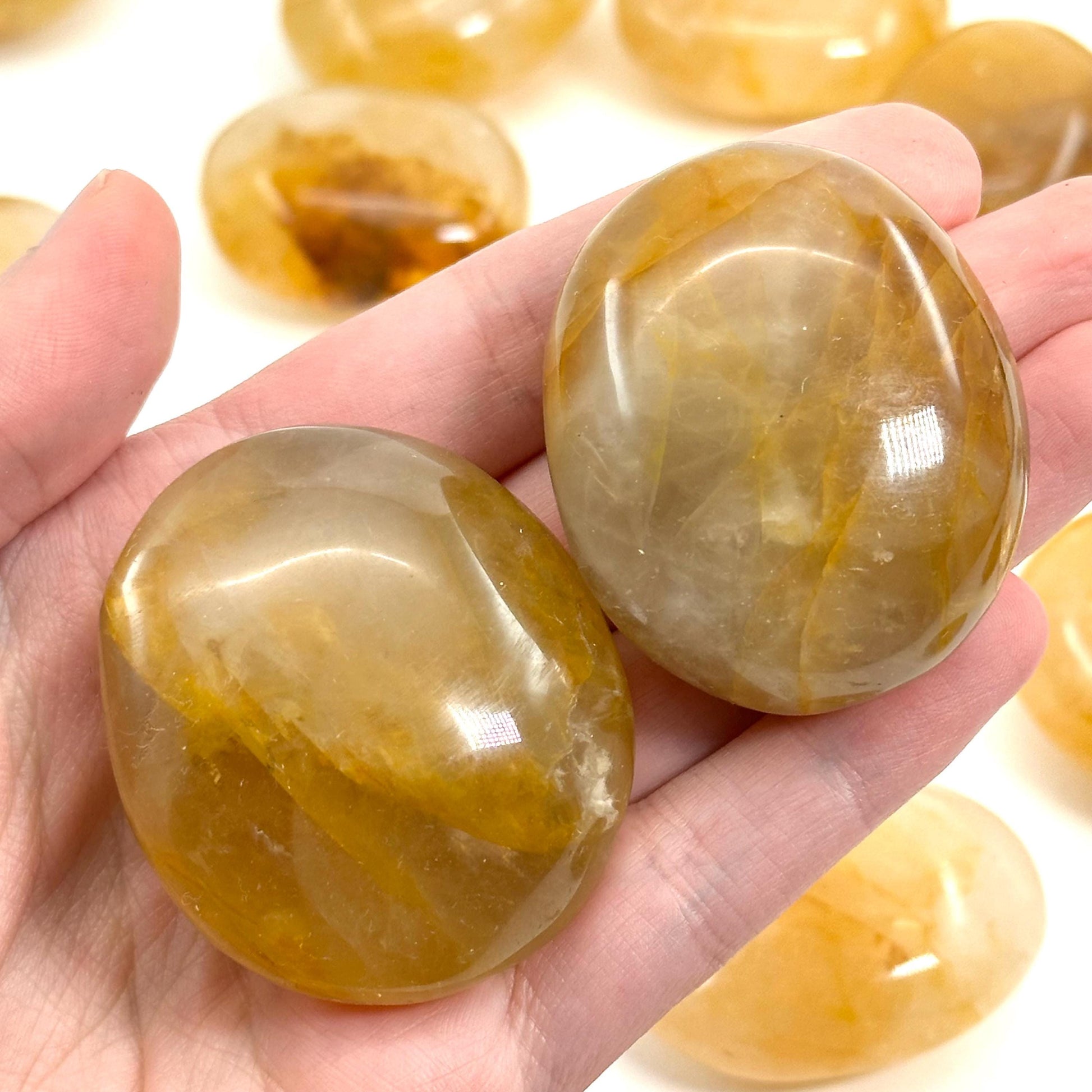 Golden Healer Quartz Palm Stone, golden healer quartz, yellow hematoid quartz palm stone, crystal palm stone, chakra palm stone