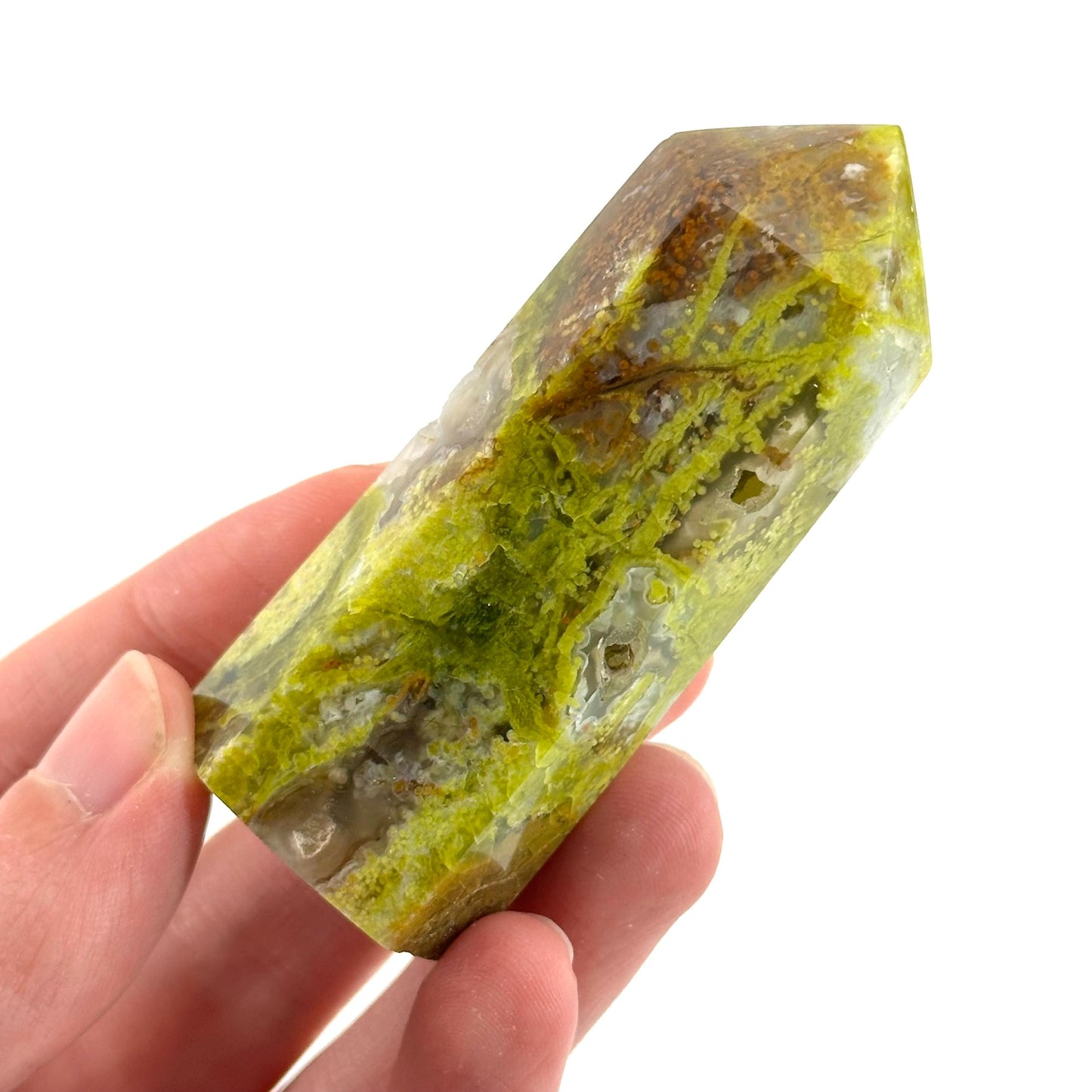 Green Opal Point | Polished Green Natural Crystal Tower (Heart Chakra)