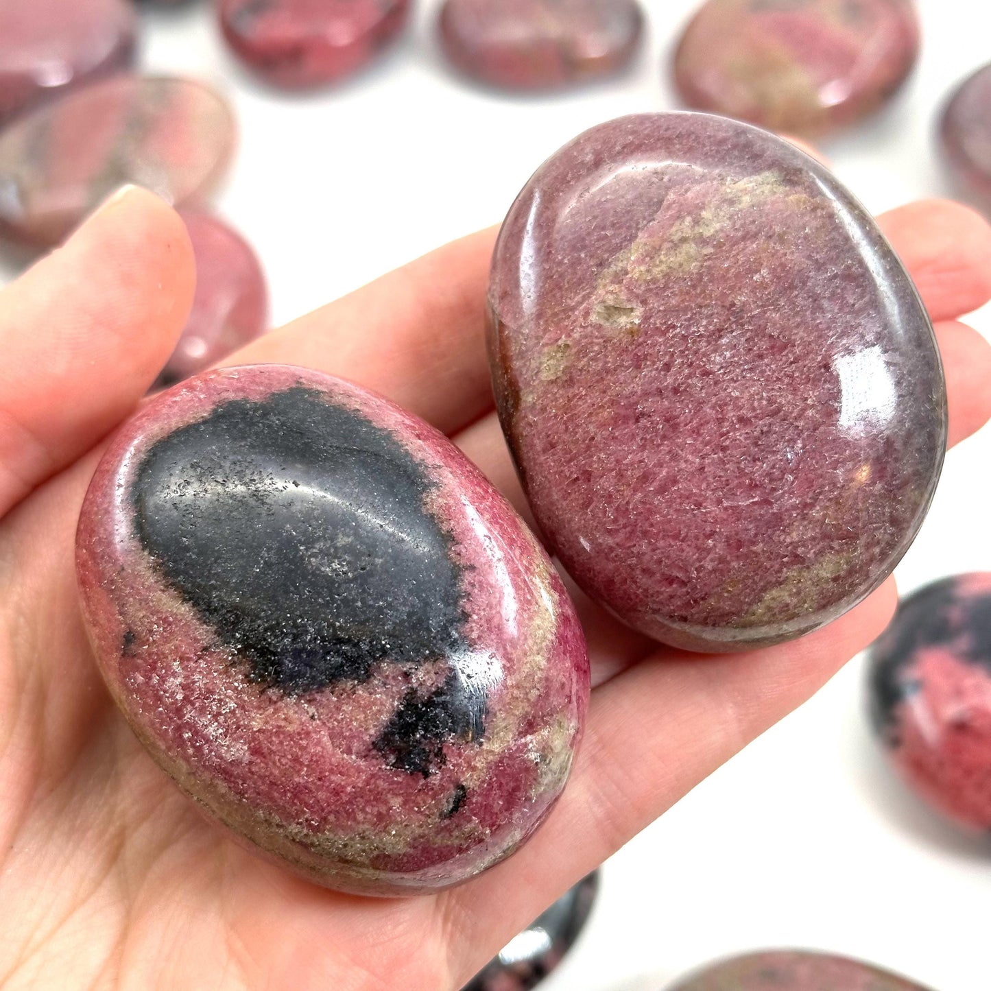 Rhodonite Palm Stone, Rhodonite palmstone, polished Rhodonite, crystal palm stone