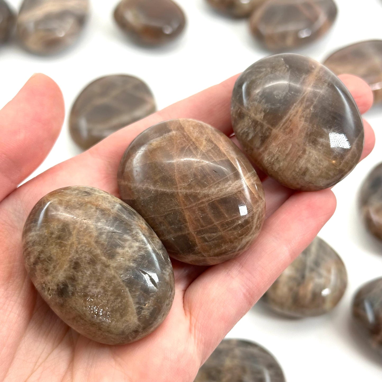 Grey Moonstone Palm Stone | grey moonstone palmstone, pocket stone, worry stone, grey moonstone