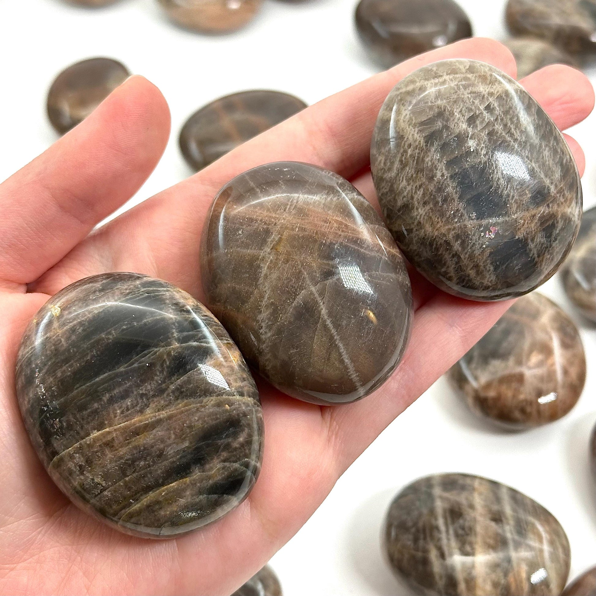 Grey Moonstone Palm Stone | grey moonstone palmstone, pocket stone, worry stone, grey moonstone