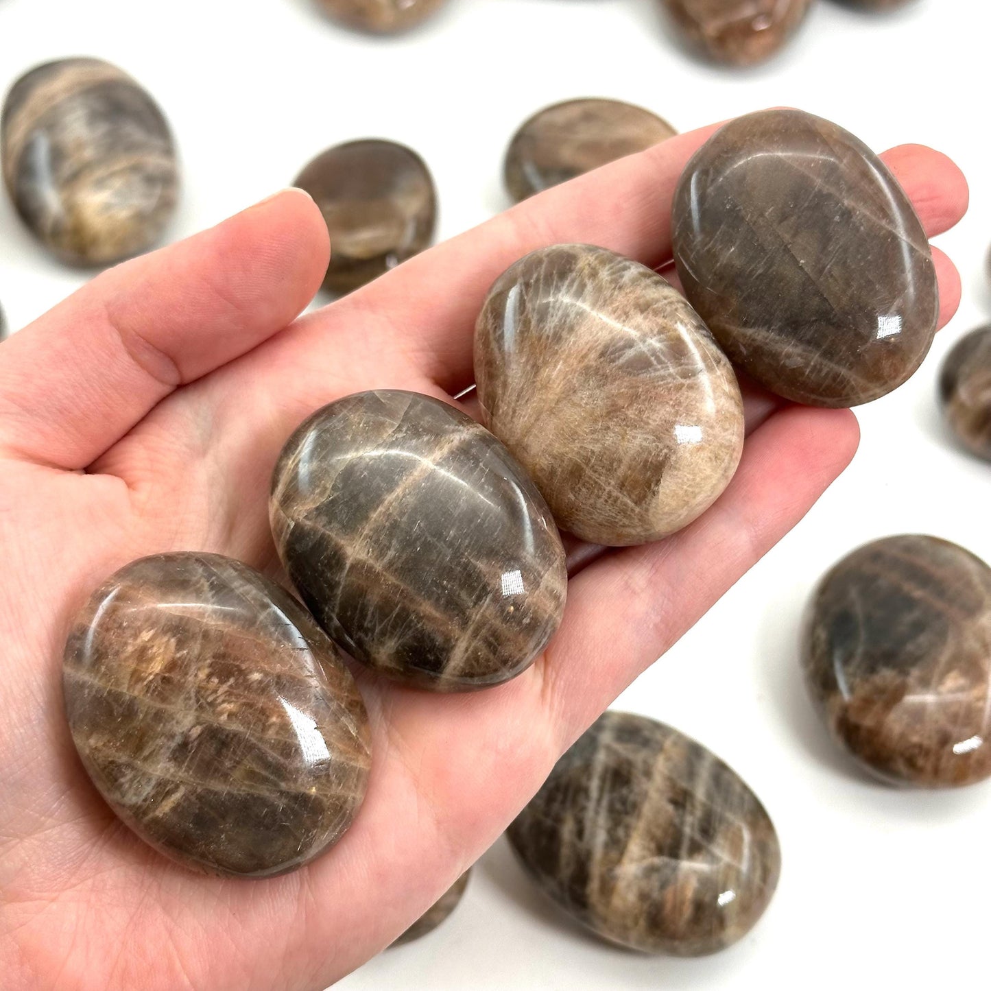 Grey Moonstone Palm Stone | grey moonstone palmstone, pocket stone, worry stone, grey moonstone