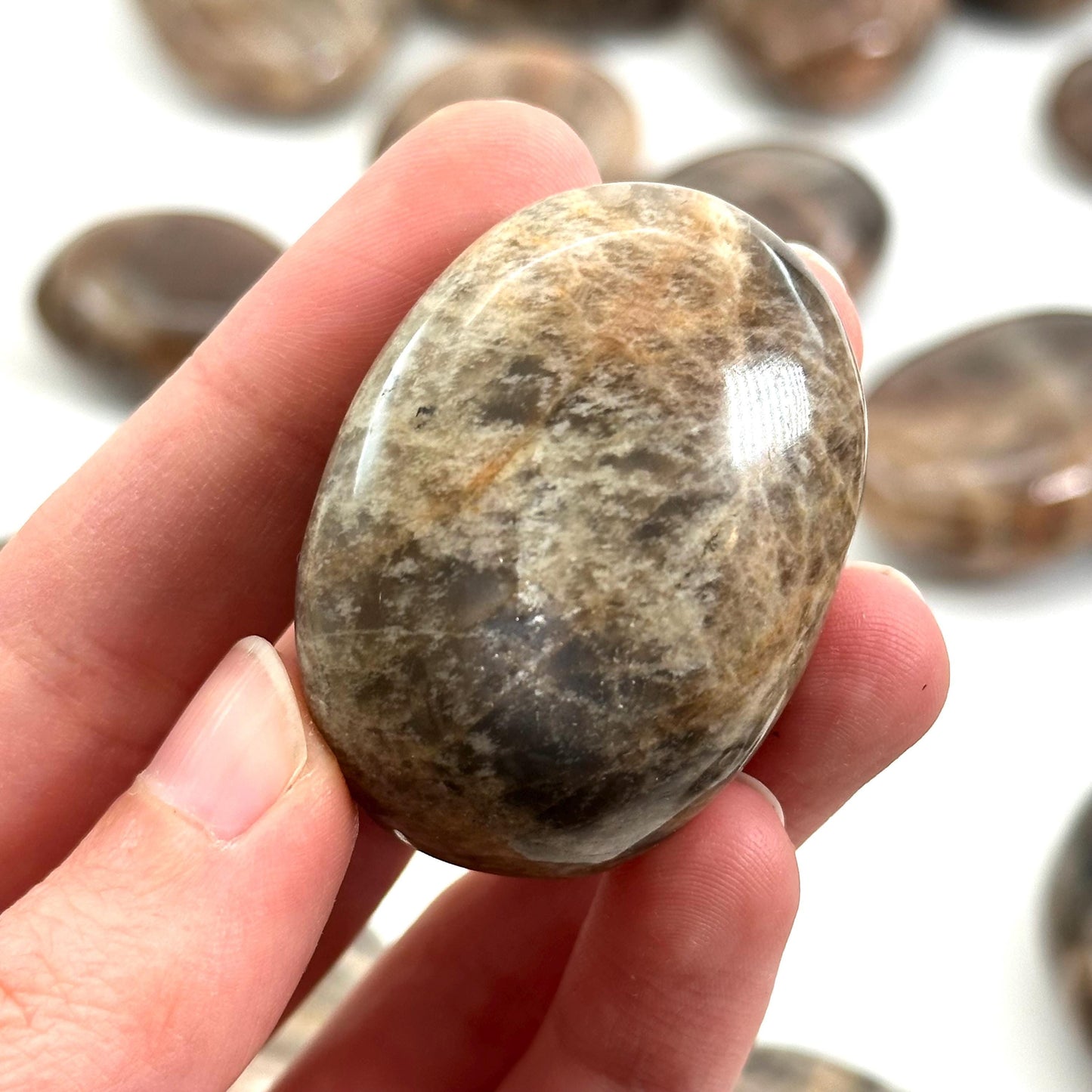 Grey Moonstone Palm Stone | grey moonstone palmstone, pocket stone, worry stone, grey moonstone