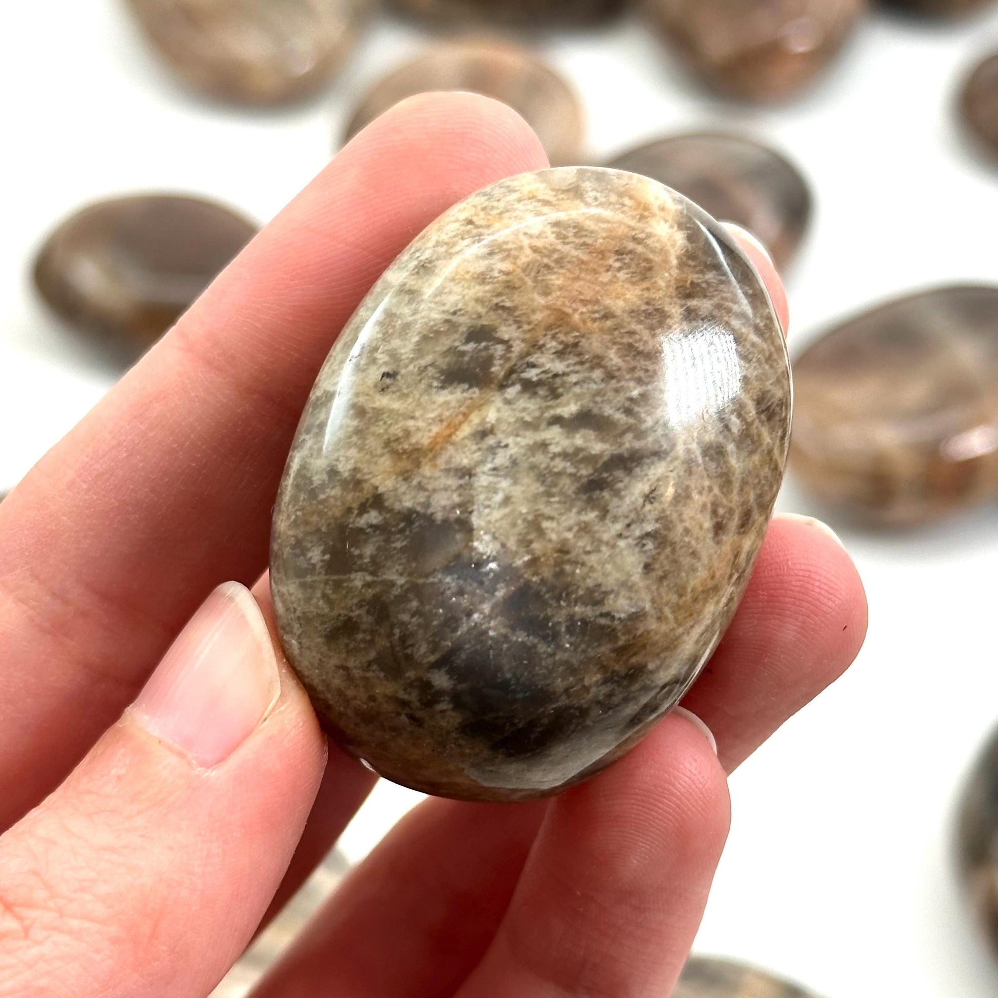 Grey Moonstone Palm Stone | grey moonstone palmstone, pocket stone, worry stone, grey moonstone