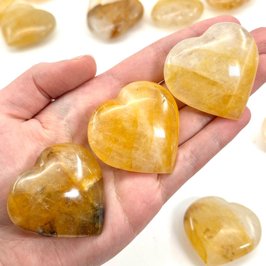 Golden Healed Quartz Heart | Polished Yellow Crystal (Crown Chakra)