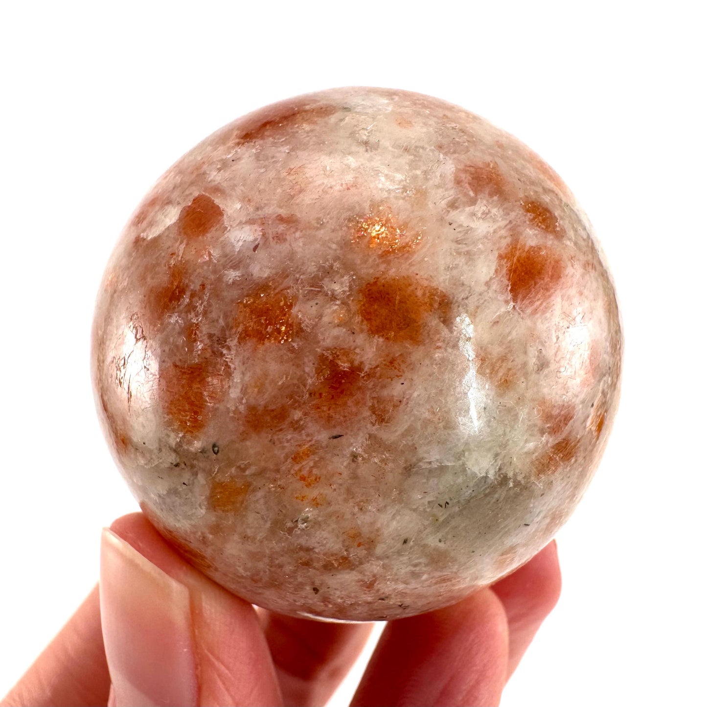 Orange Sunstone Sphere | Polished Flashy Crystal Ball