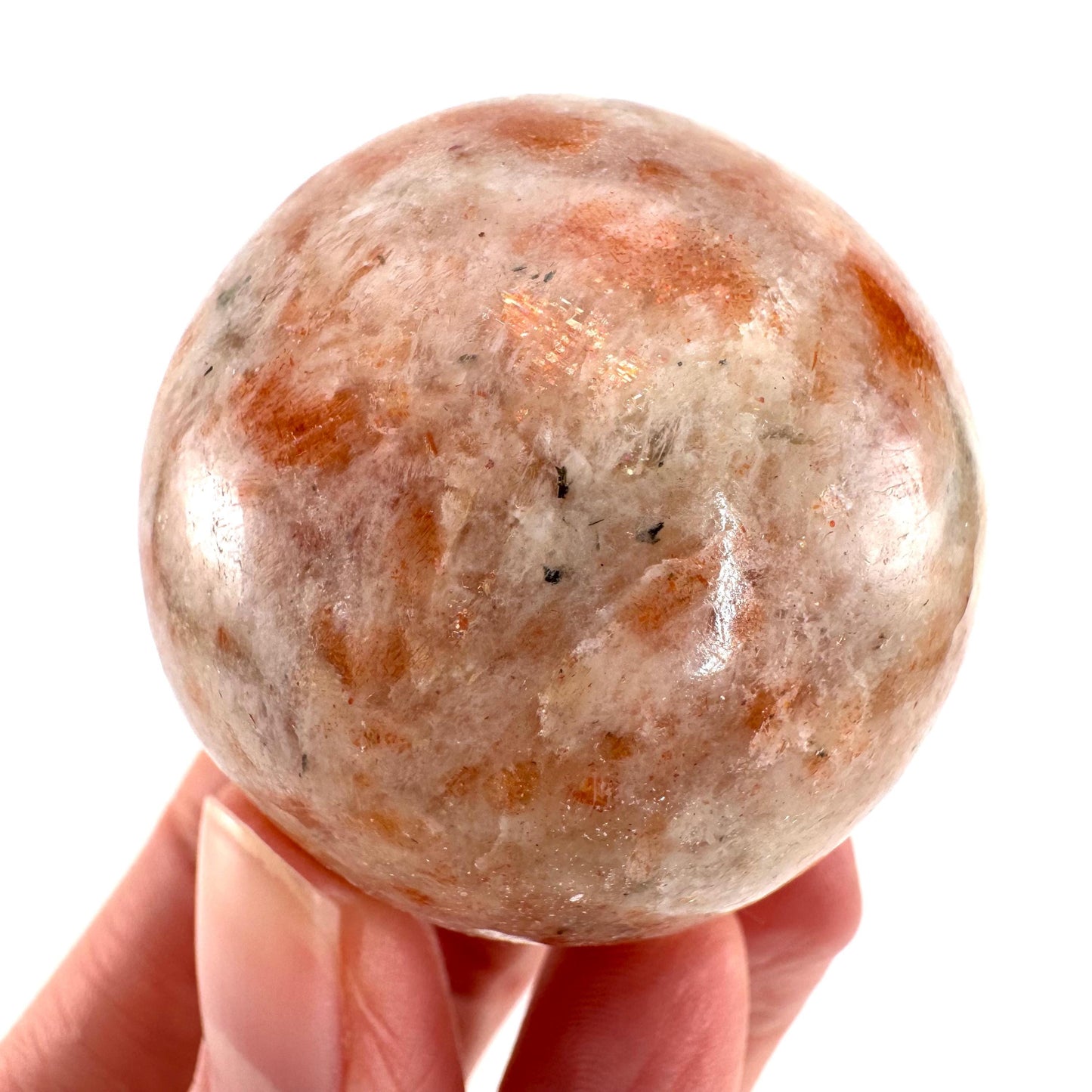 Orange Sunstone Sphere | Polished Flashy Crystal Ball