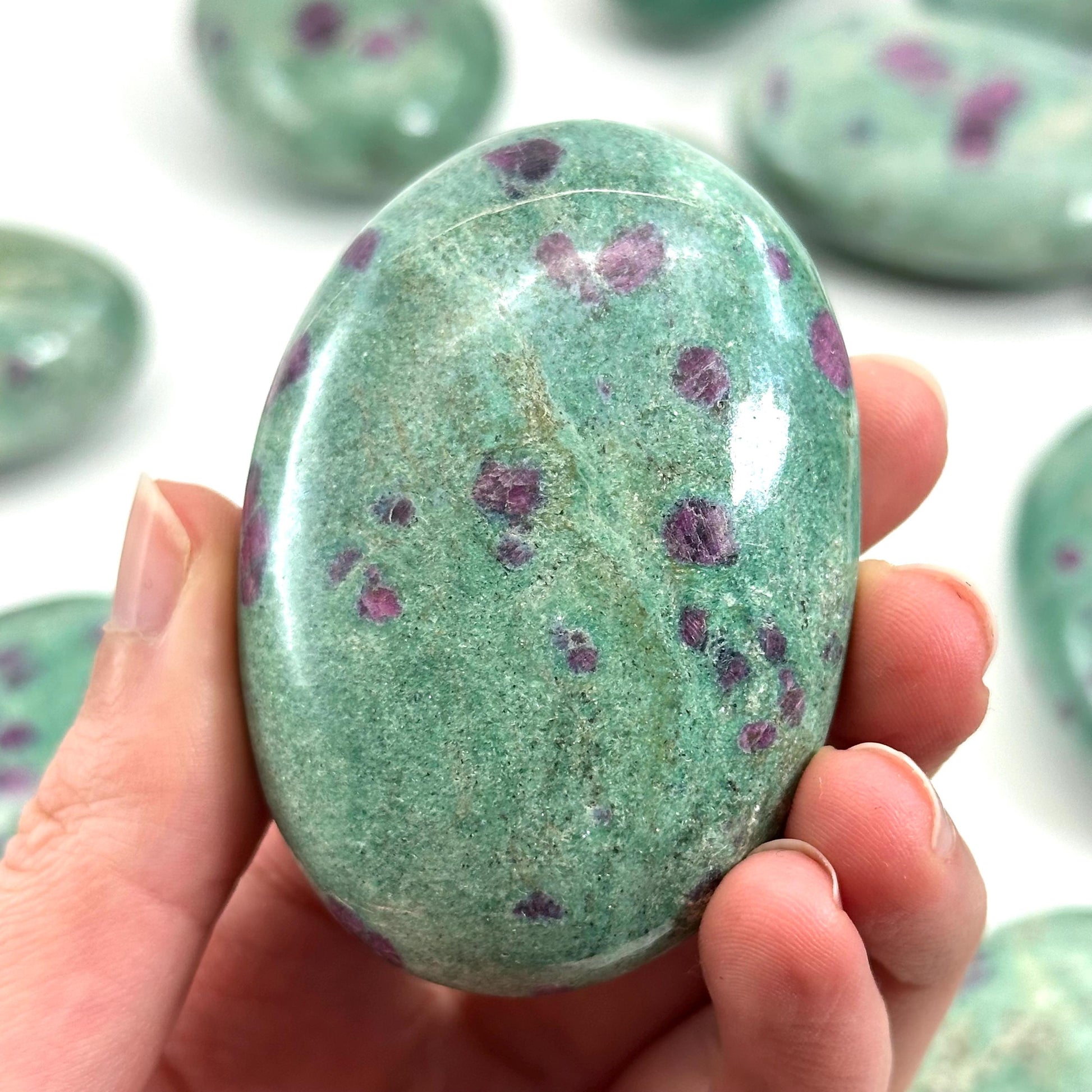 Ruby in Fuchsite Palm Stone | Polished Green and Pink Crystal (Heart & Root Chakra)