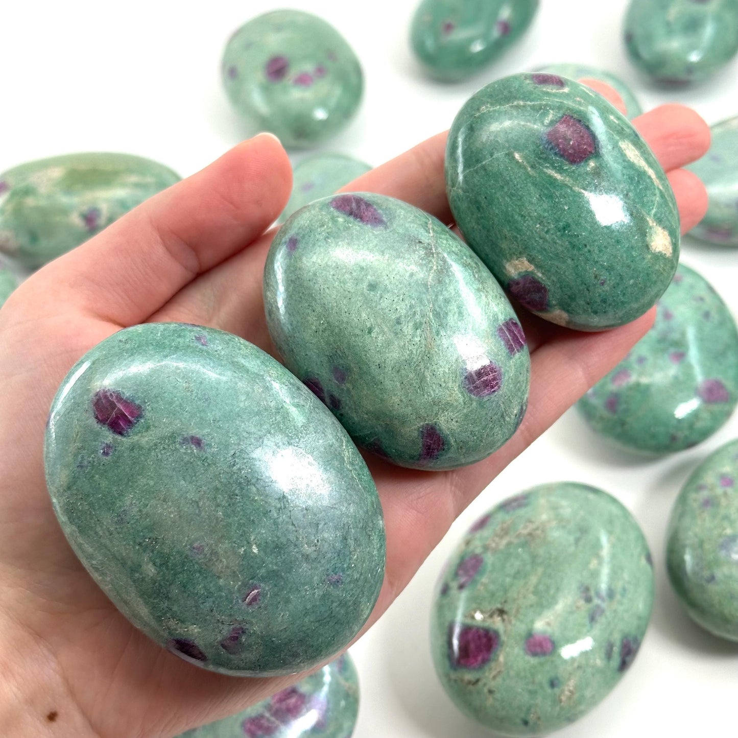 Ruby in Fuchsite Palm Stone | Polished Green and Pink Crystal (Heart & Root Chakra)