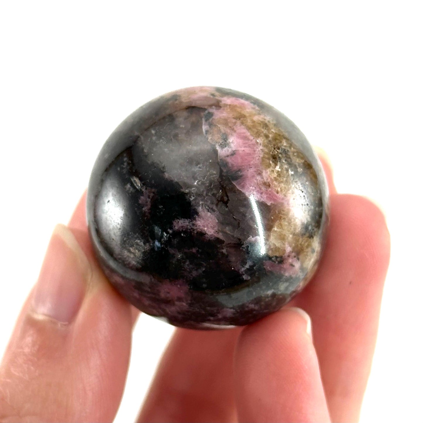 Rhodonite Sphere, crystal ball, Rhodonite sphere, Rhodonite palm stone, crystal sphere