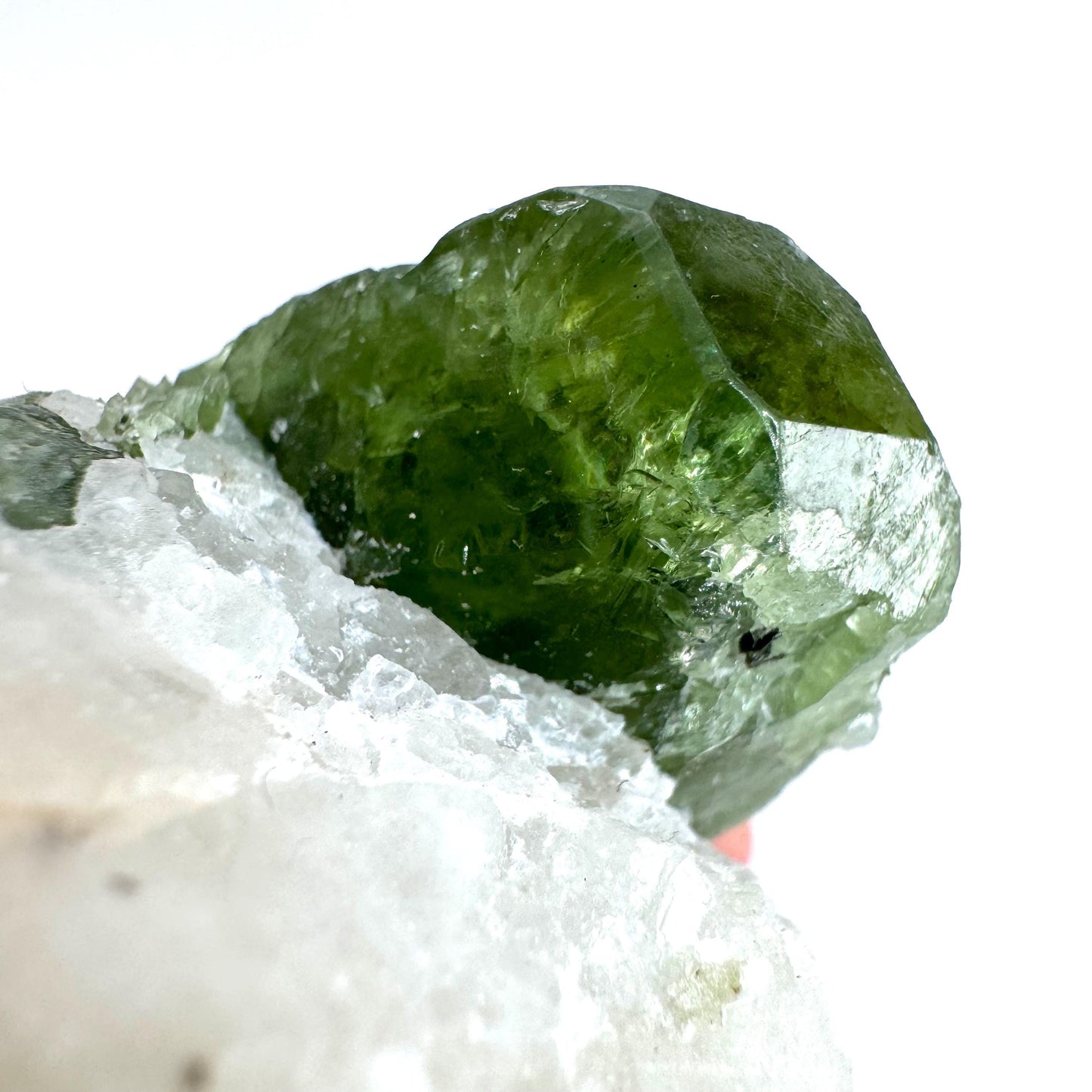 Chrome Diopside on Calcite | raw green crystal cluster, natural mineral specimen