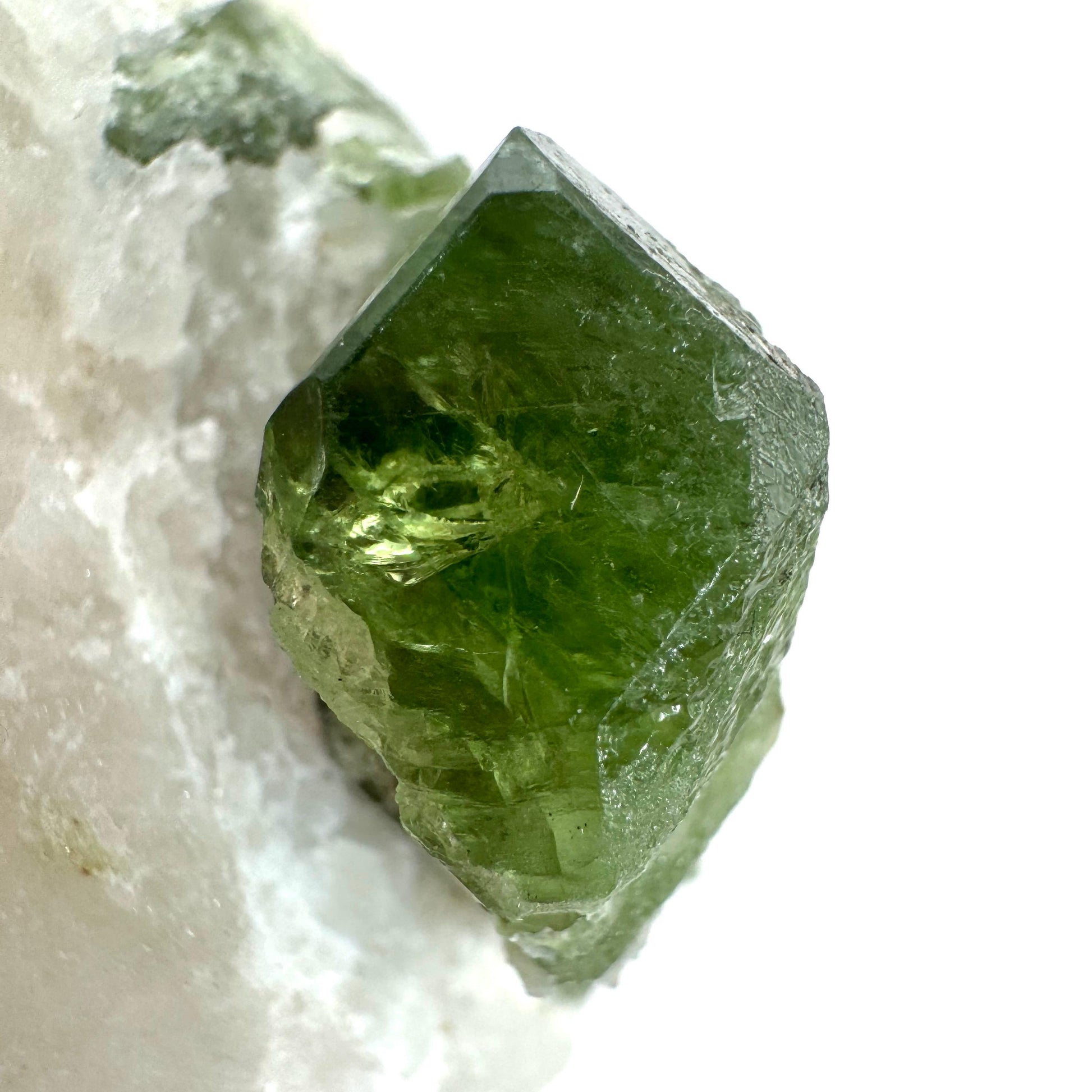 Chrome Diopside on Calcite | raw green crystal cluster, natural mineral specimen