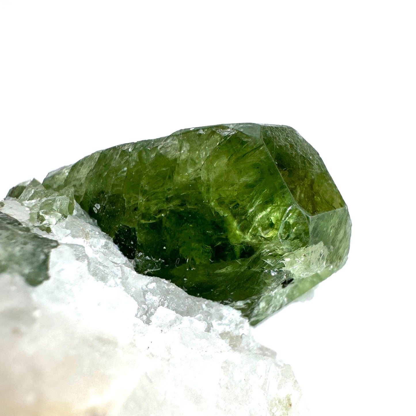 Chrome Diopside on Calcite | raw green crystal cluster, natural mineral specimen