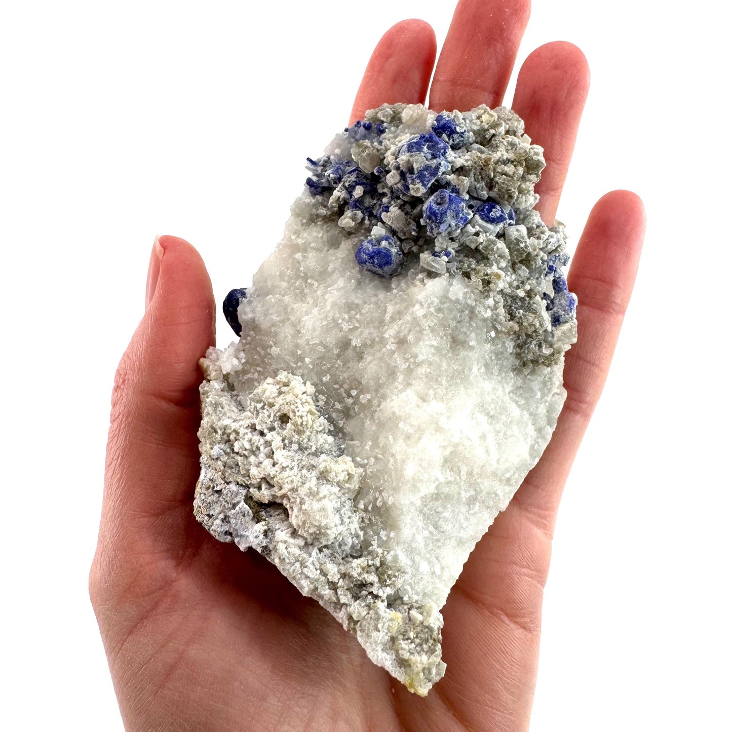Lazurite on Calcite | blue crystal cluster, natural mineral specimen