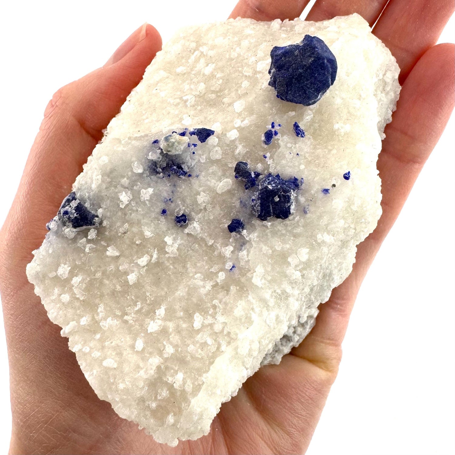 Lazurite & Pyrite on Calcite | blue crystal cluster, natural mineral specimen