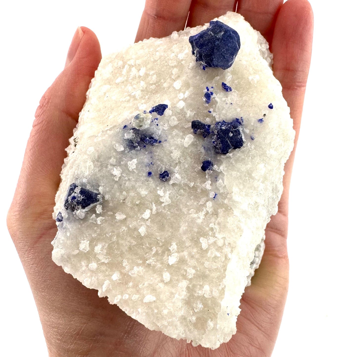 Lazurite & Pyrite on Calcite | blue crystal cluster, natural mineral specimen