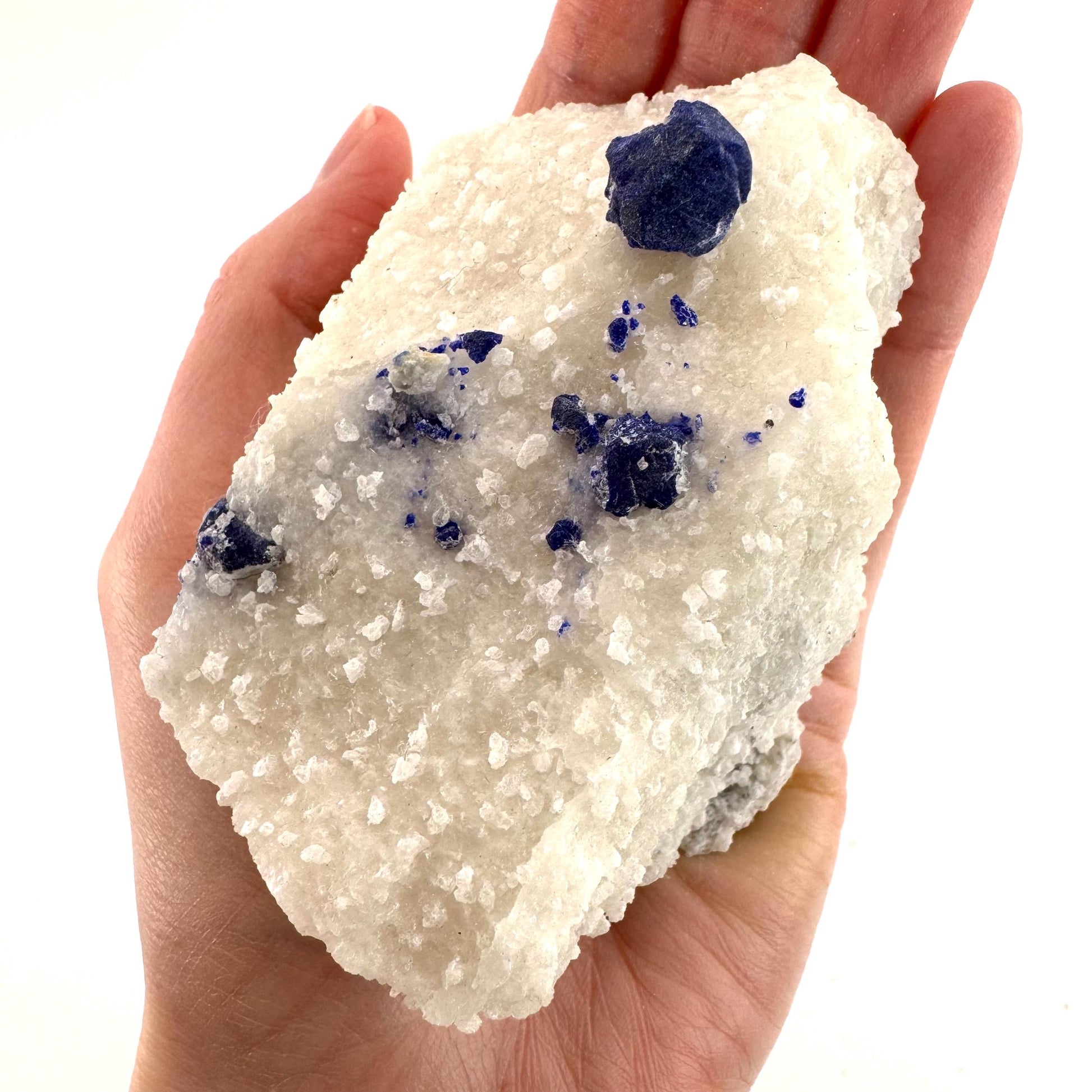 Lazurite & Pyrite on Calcite | blue crystal cluster, natural mineral specimen