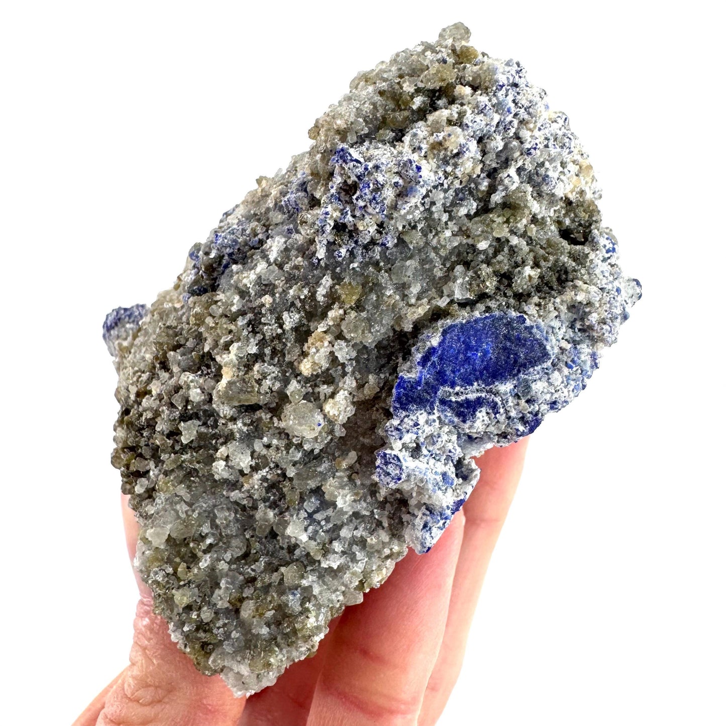 Lazurite & Pyrite on Calcite | blue crystal cluster, natural mineral specimen