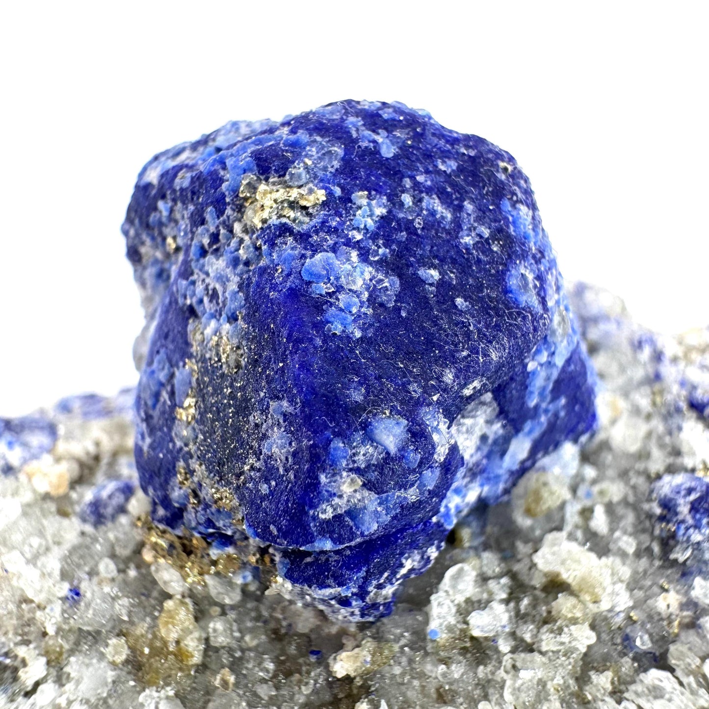 Lazurite & Pyrite on Calcite | blue crystal cluster, natural mineral specimen