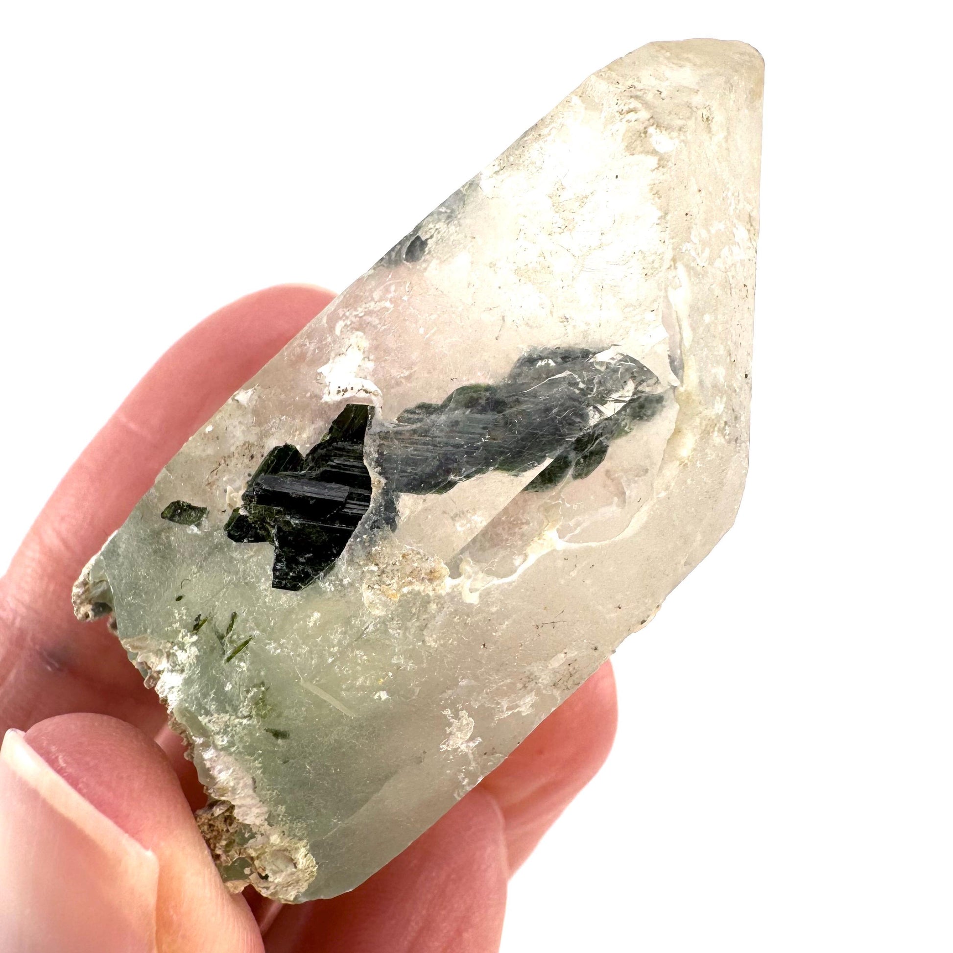 Bone Quartz with Epidote | natural quartz crystal, mineral specimen from Pakistan