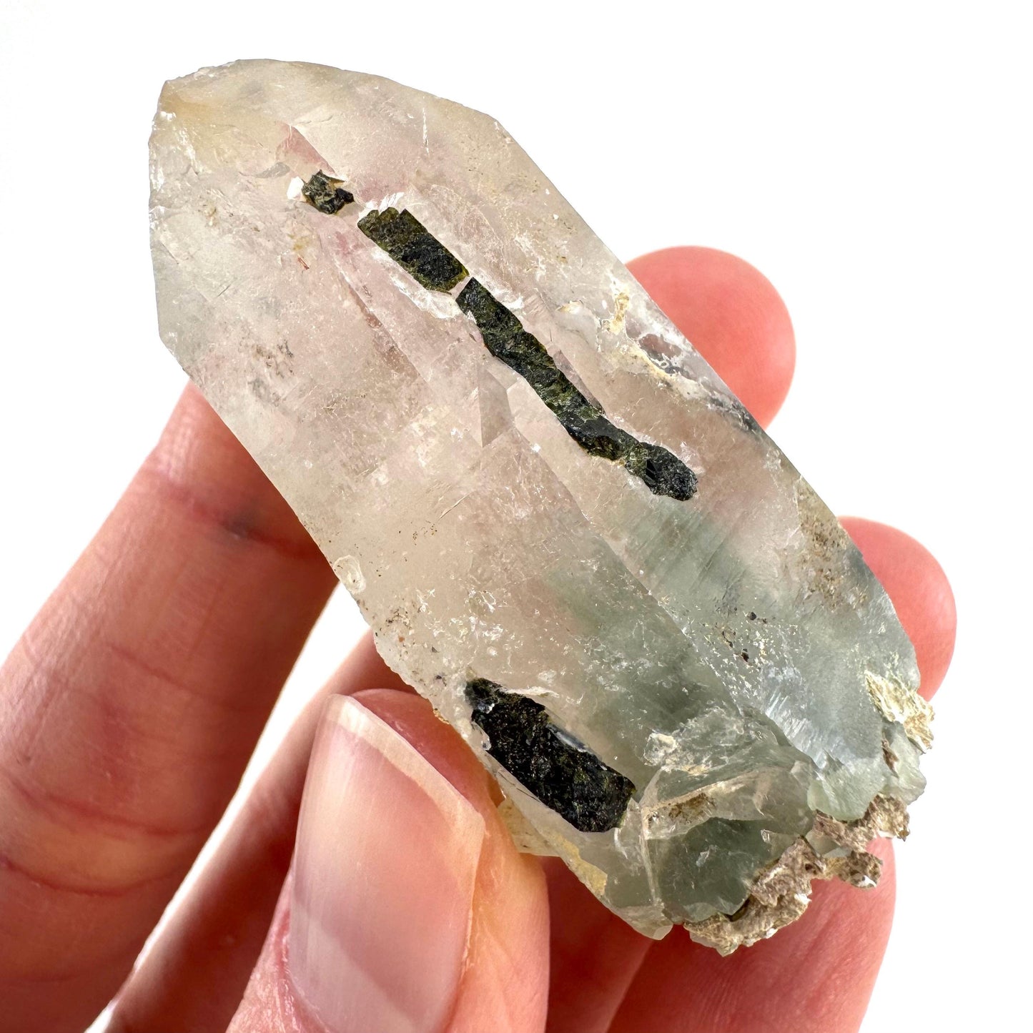 Bone Quartz with Epidote | natural quartz crystal, mineral specimen from Pakistan