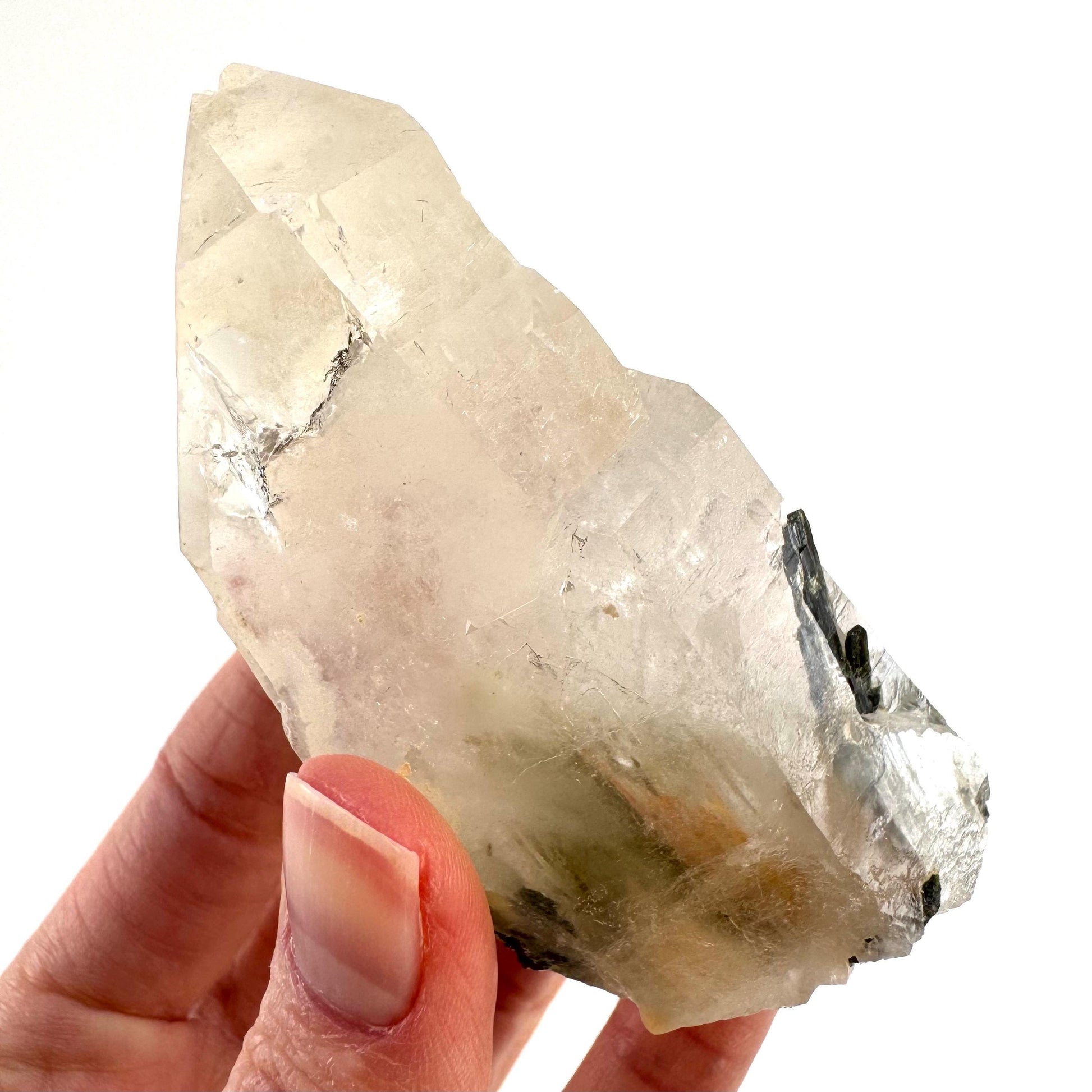Bone Quartz with Epidote | natural quartz crystal, mineral specimen from Pakistan