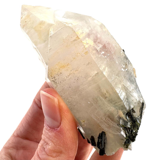 Bone Quartz with Epidote | natural quartz crystal, mineral specimen from Pakistan