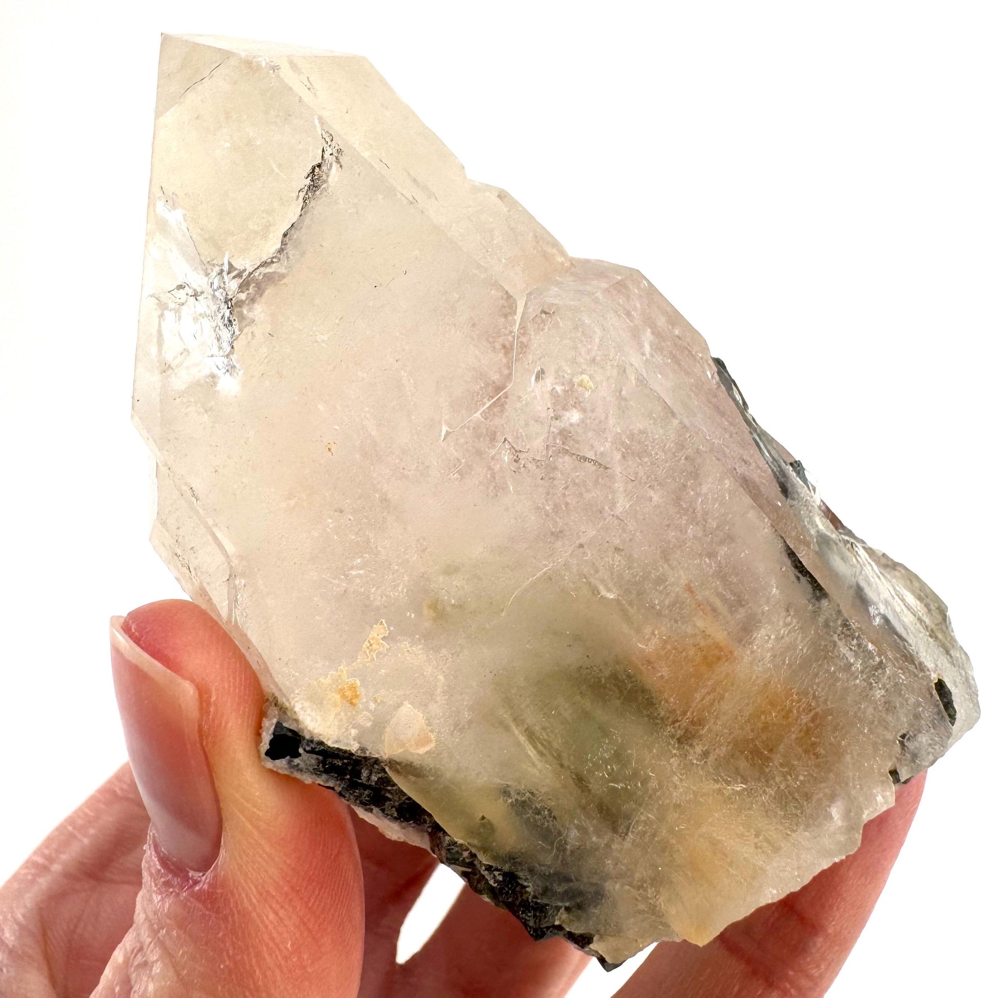 Bone Quartz with Epidote | natural quartz crystal, mineral specimen from Pakistan