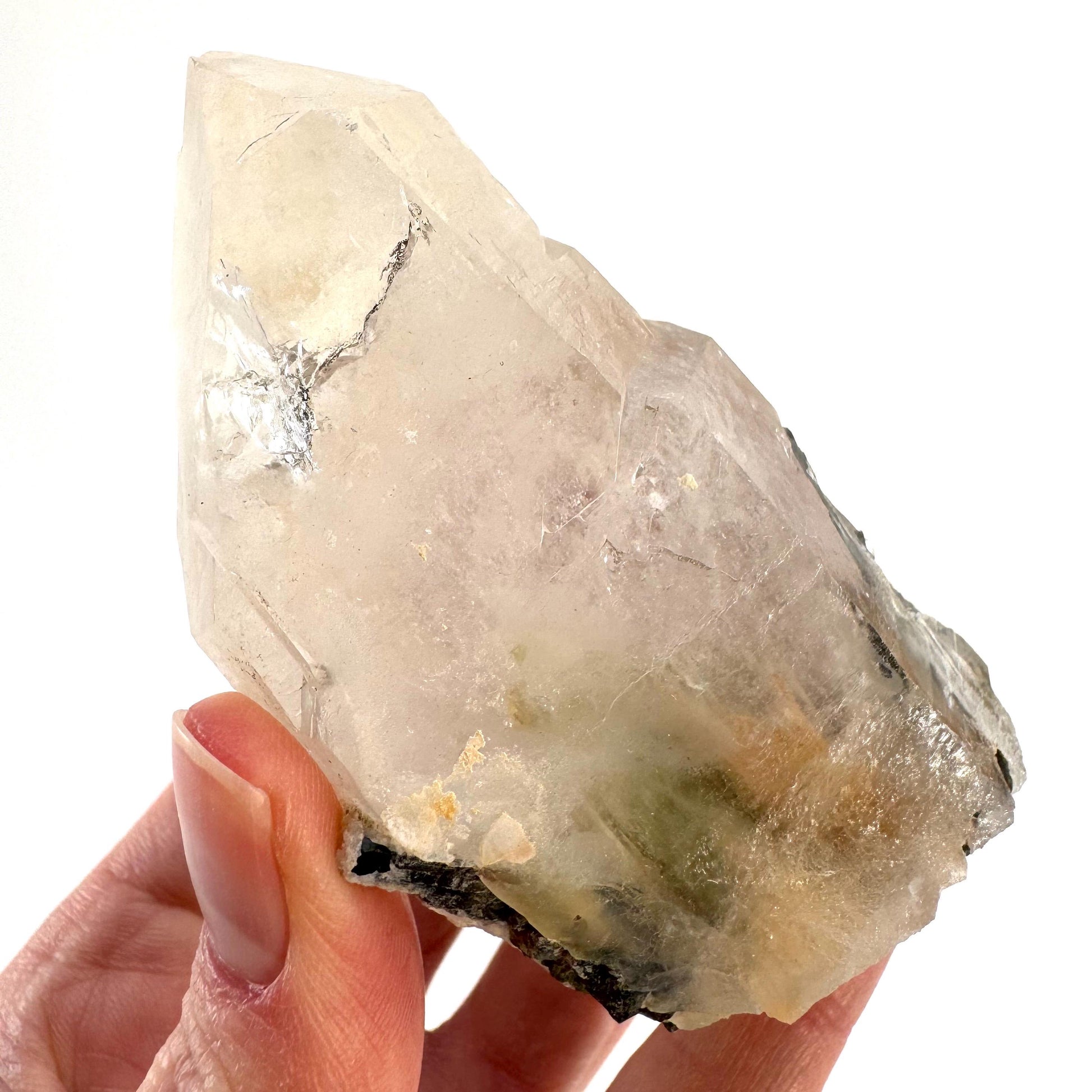 Bone Quartz with Epidote | natural quartz crystal, mineral specimen from Pakistan