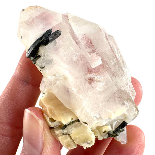 Bone Quartz with Epidote | natural quartz crystal, mineral specimen from Pakistan