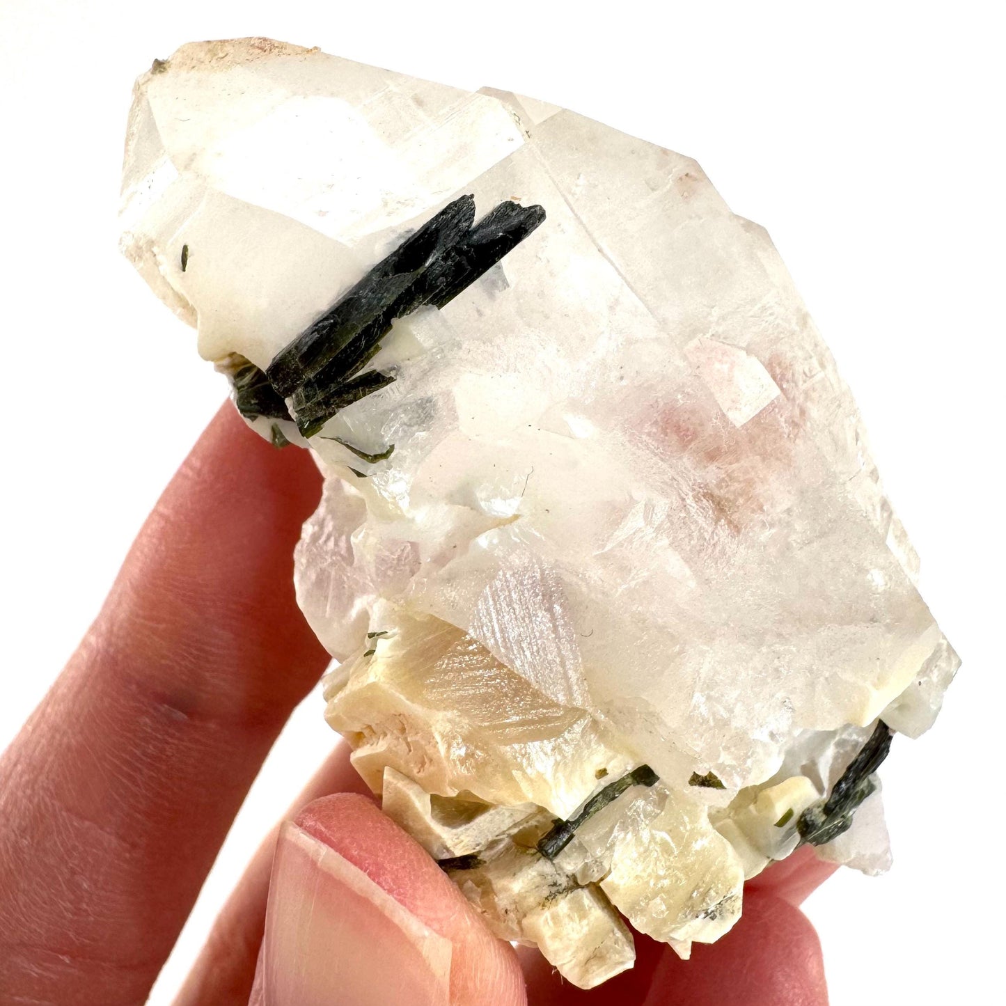 Bone Quartz with Epidote | natural quartz crystal, mineral specimen from Pakistan